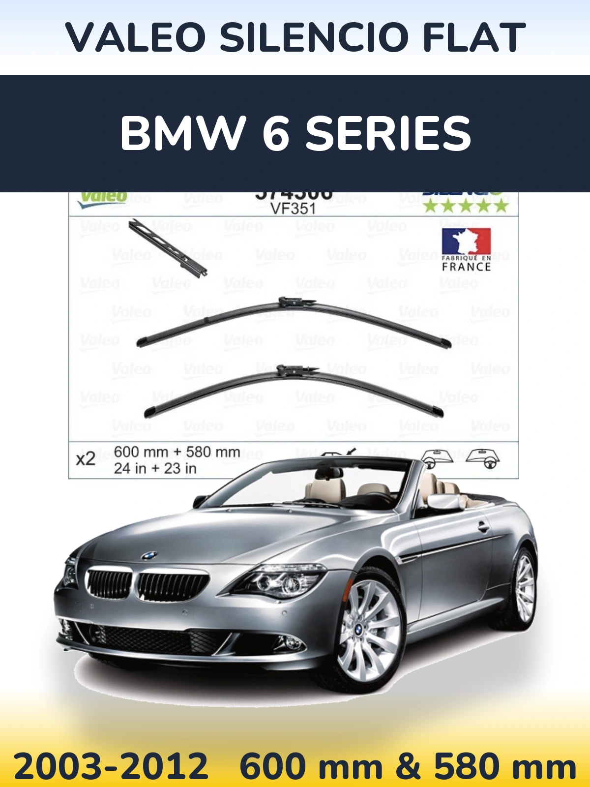 Komplet przednich wycieraczek Valeo Silencio Flat 600 & 580 mm do BMW Seria 6 2003-2012