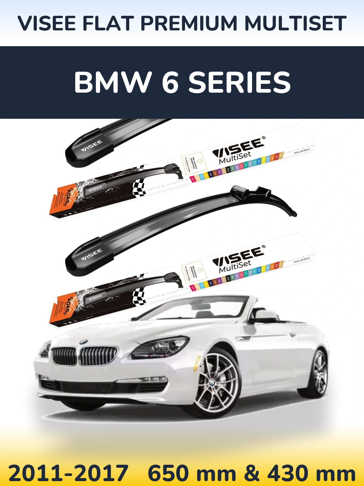 Komplet przednich wycieraczek VISEE FLAT PREMIUM MultiSet 650 & 430 mm do BMW Seria 6 2011-2017