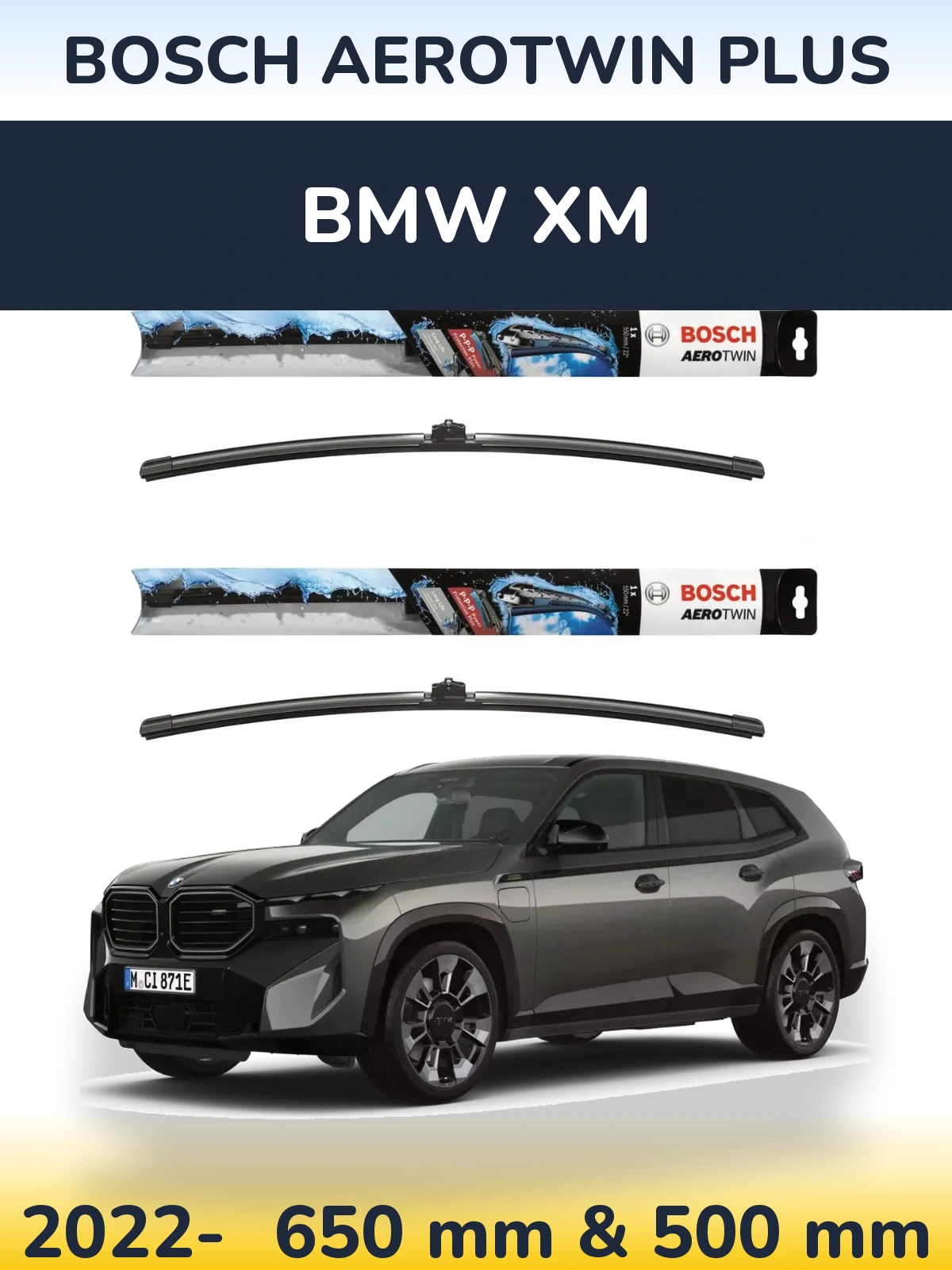 Komplet przednich wycieraczek BOSCH AeroTwin Plus 650 & 500 mm do BMW XM 2022-2026