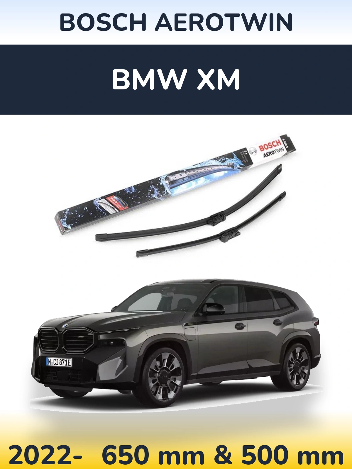 Komplet przednich wycieraczek BOSCH AeroTwin 650 & 500 mm do BMW XM 2022-2026