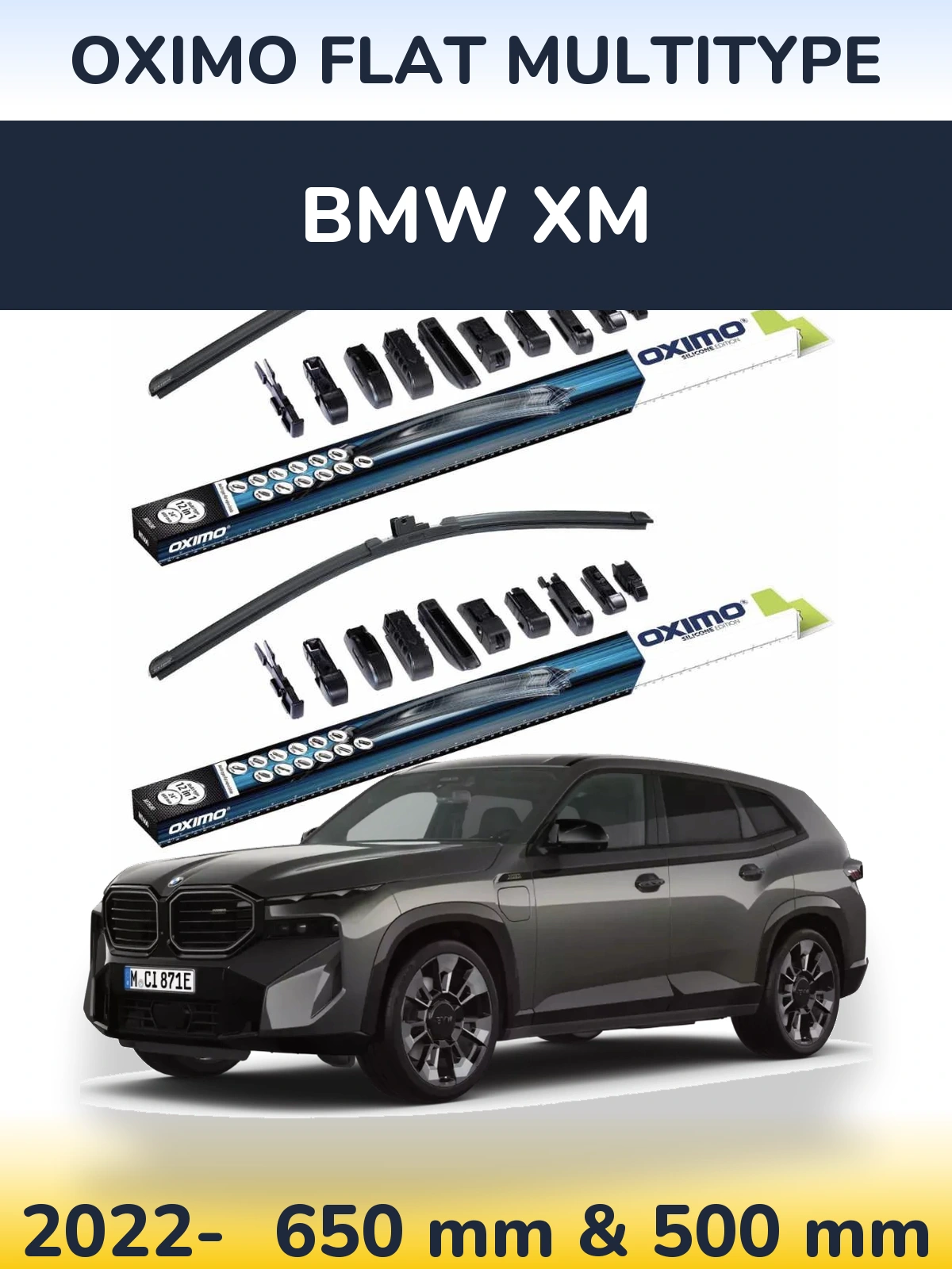 Komplet przednich wycieraczek Oximo Flat MultiType 650 & 500 mm do BMW XM 2022-2026