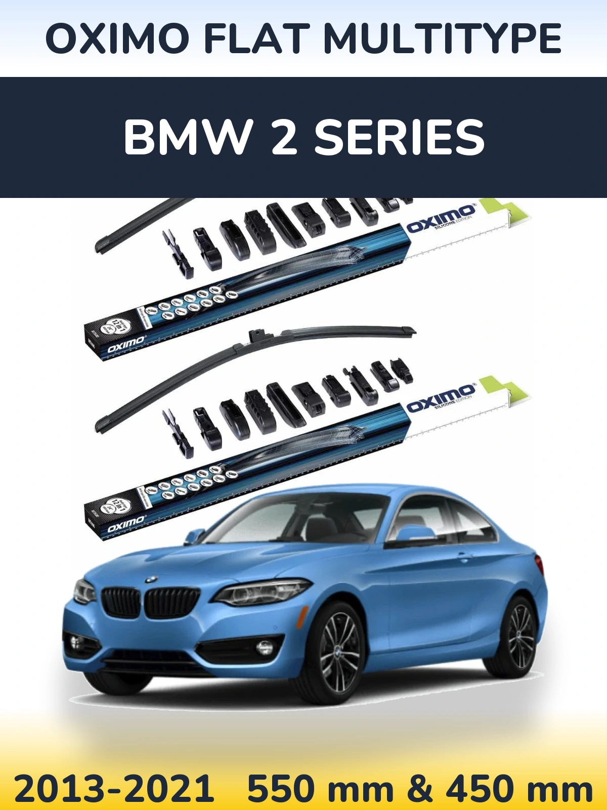 Front wiper blade set Oximo Flat MultiTypee 550 & 450 mm for BMW 2 Series 2013-2021