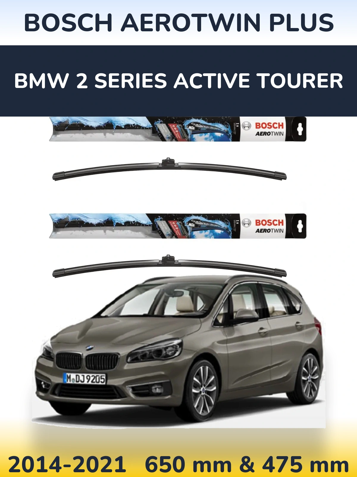 Komplet przednich wycieraczek BOSCH AeroTwin Plus 650 & 475 mm do BMW Seria 2 Active Tourer 2014-2021