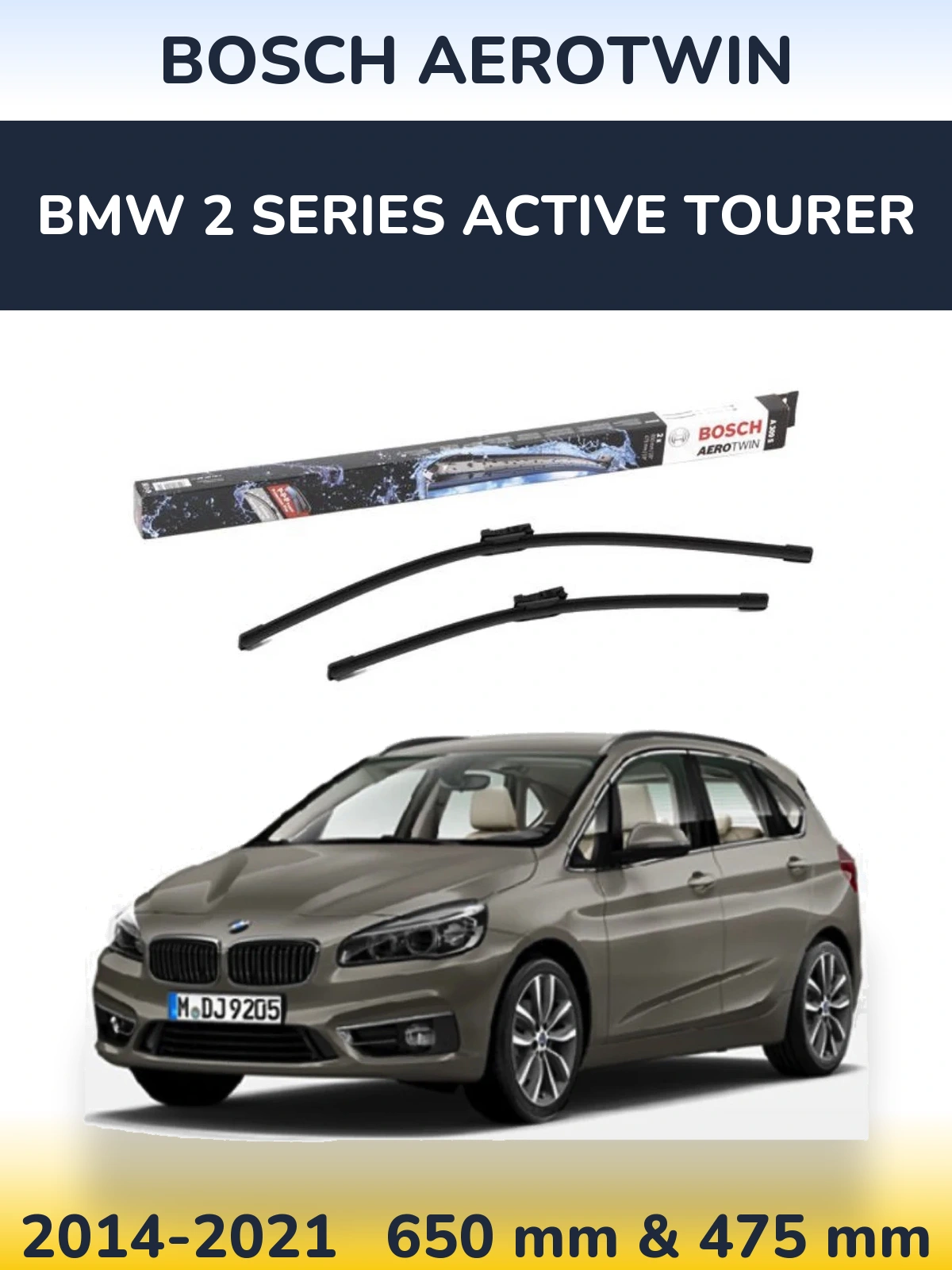 Комплект передних дворников BOSCH AeroTwin 650 & 475 мм для BMW 2 Series Active Tourer 2014-2021