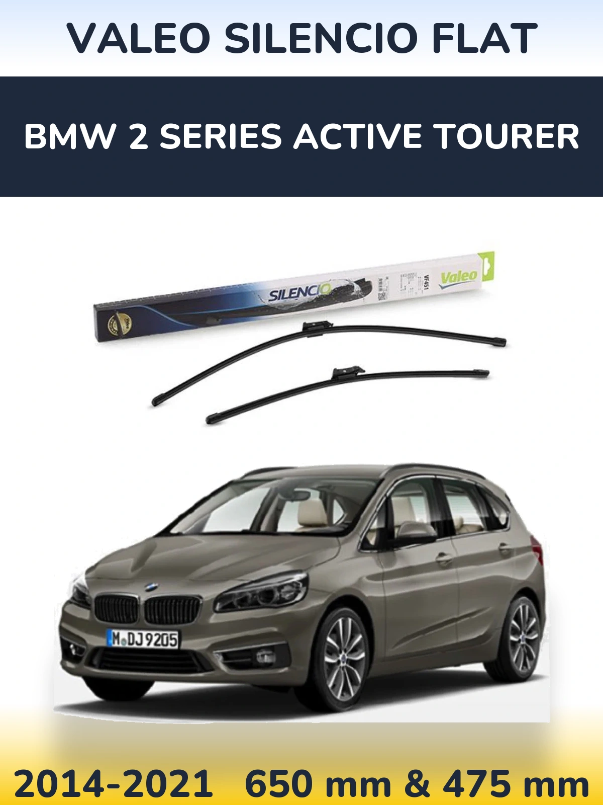 Комплект передних дворников Valeo Silencio Flat 650 & 475 мм для BMW 2 Series Active Tourer 2014-2021