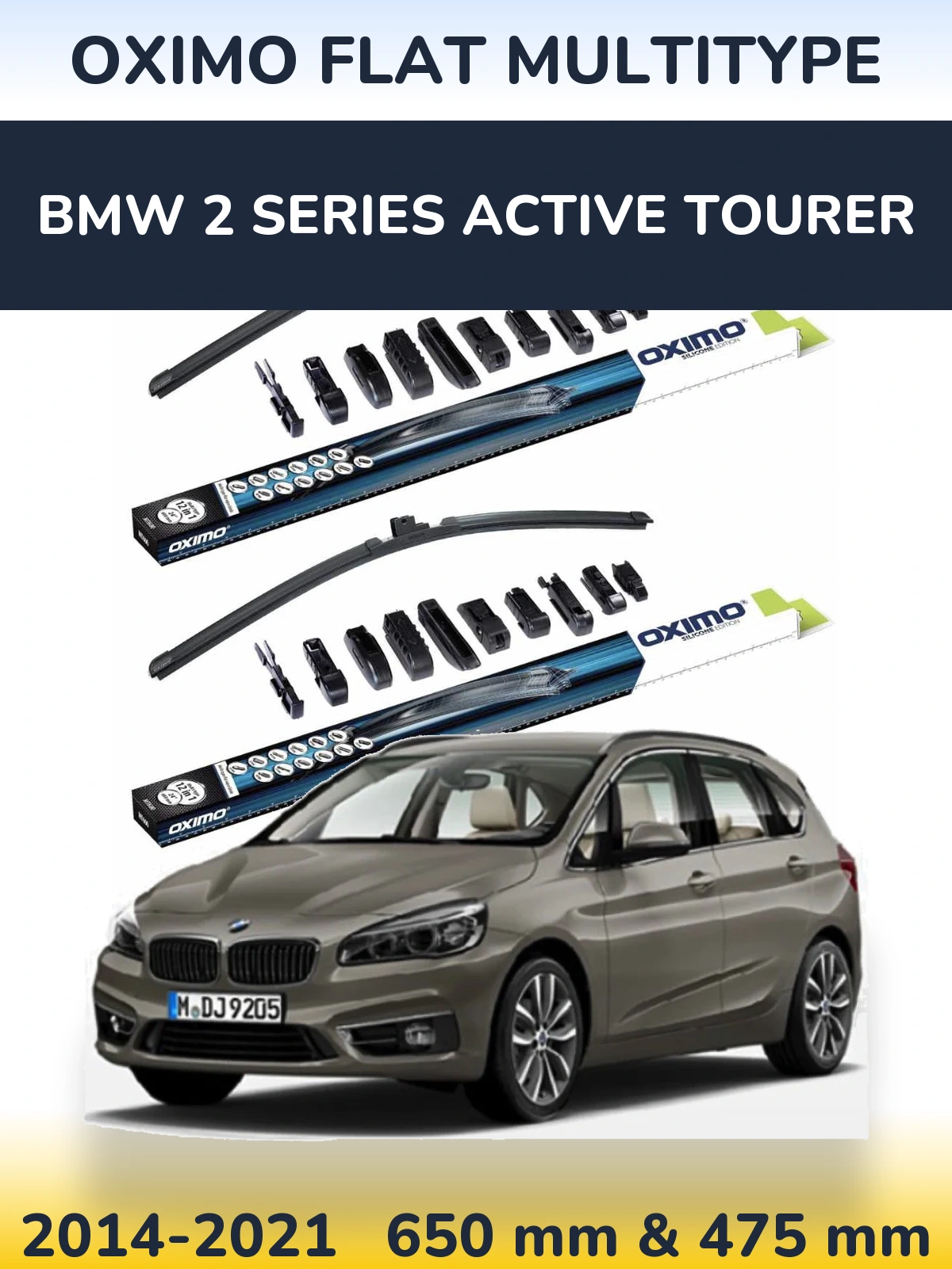 Komplet przednich wycieraczek Oximo Flat MultiType 650 & 475 mm do BMW Seria 2 Active Tourer 2014-2021