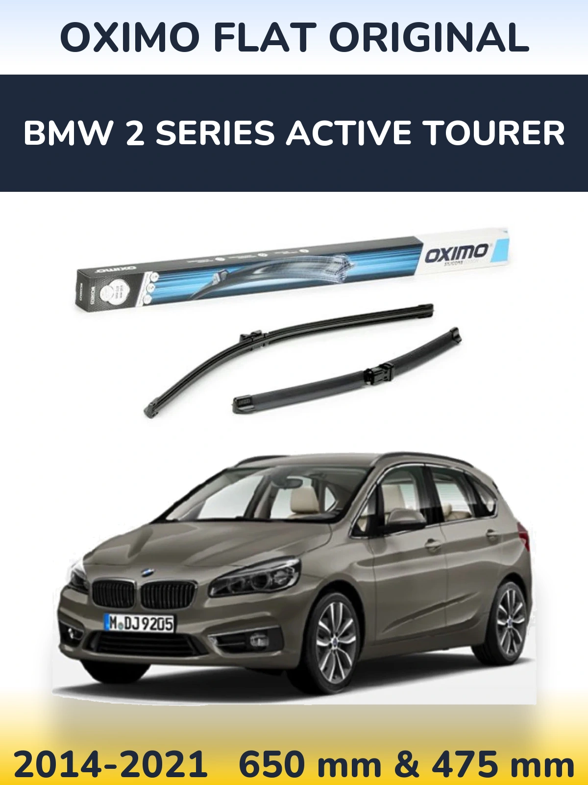 Комплект передних дворников Oximo Flat Original 650 & 475 мм для BMW 2 Series Active Tourer 2014-2021