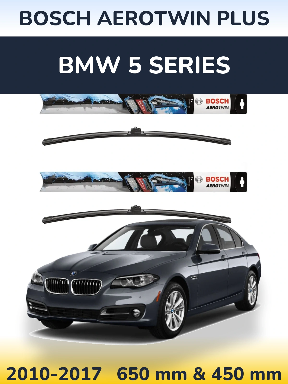 Komplet przednich wycieraczek BOSCH AeroTwin Plus 650 & 450 mm do BMW Seria 5 2010-2017