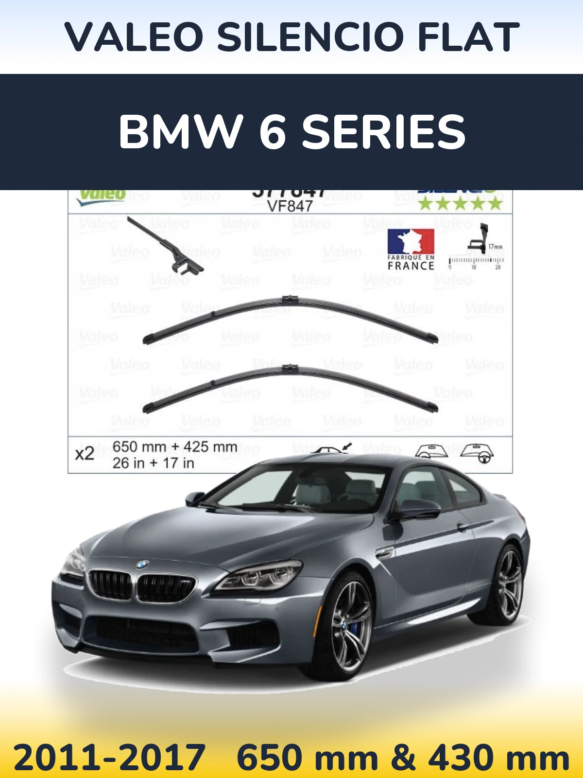 Комплект передних дворников Valeo Silencio Flat 650 & 430 мм для BMW 6 Series 2011-2017
