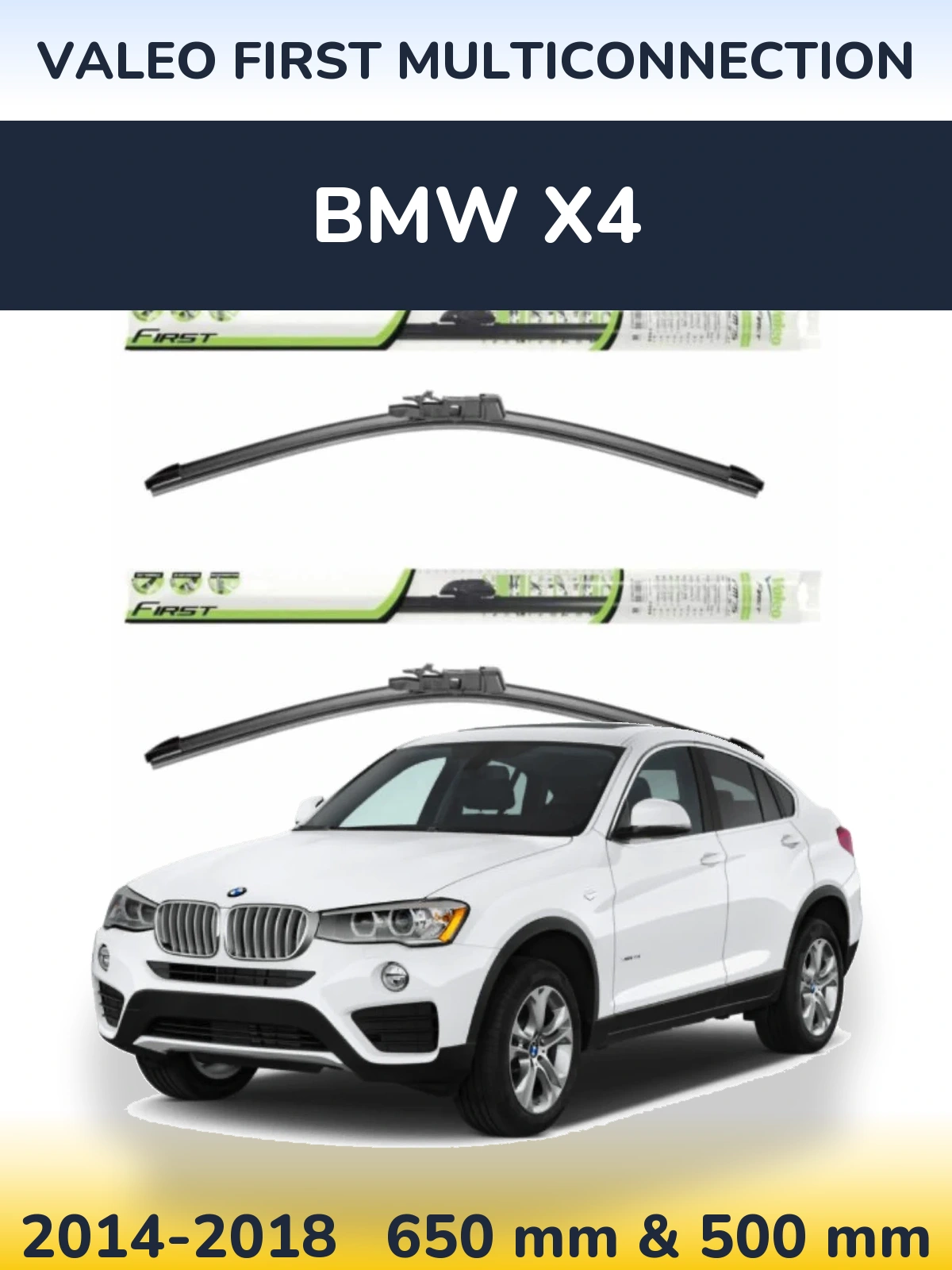 Front wiper blade set Valeo First MultiConnection 650 & 500 mm for BMW X4 2014-2018