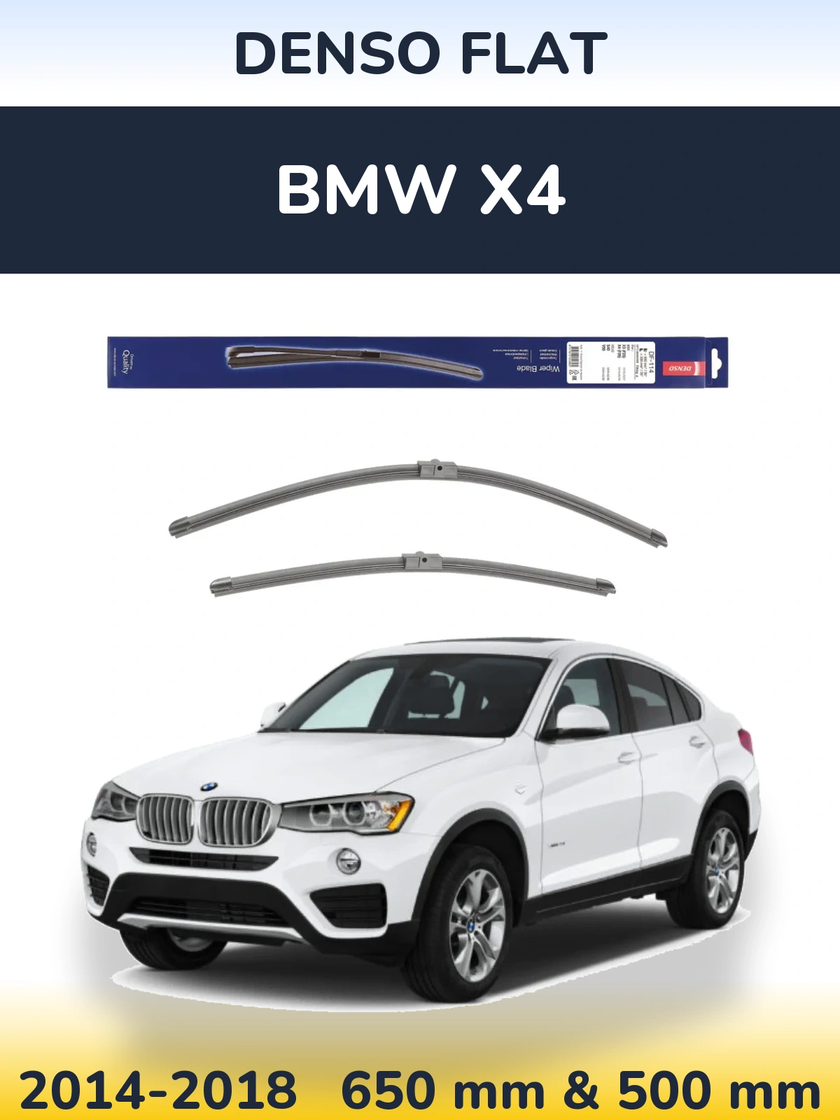 Front wiper blade set Denso Flat 650 & 500 mm for BMW X4 2014-2018