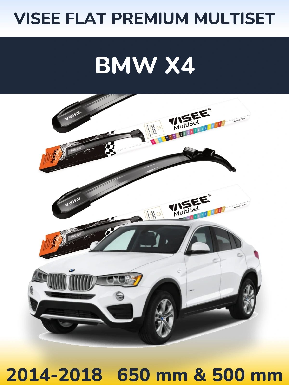 Front wiper blade set VISEE FLAT PREMIUM MultiSet 650 & 500 mm for BMW X4 2014-2018
