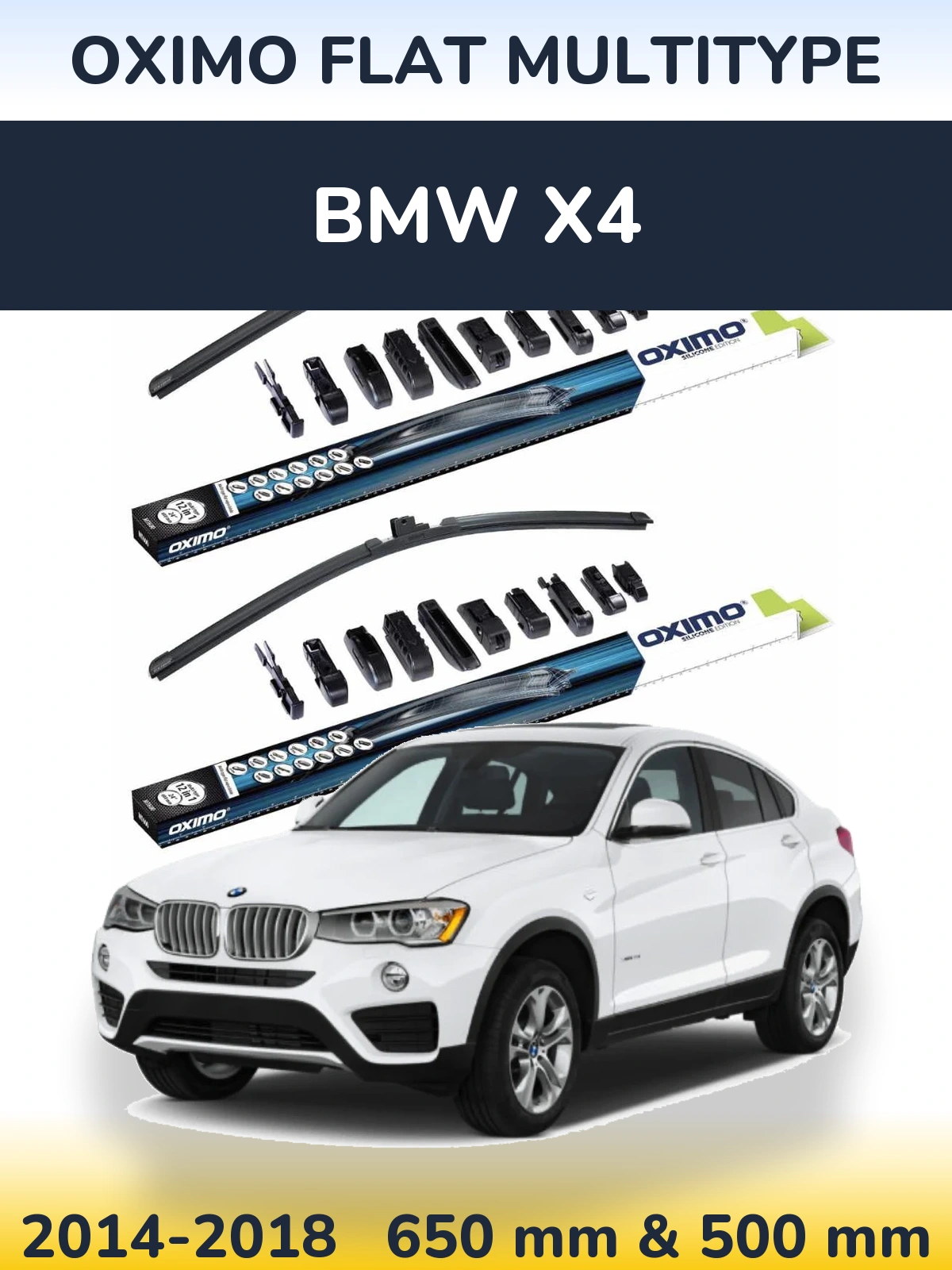 Комплект передних дворников Oximo Flat MultiТипe 650 & 500 мм для BMW X4 2014-2018