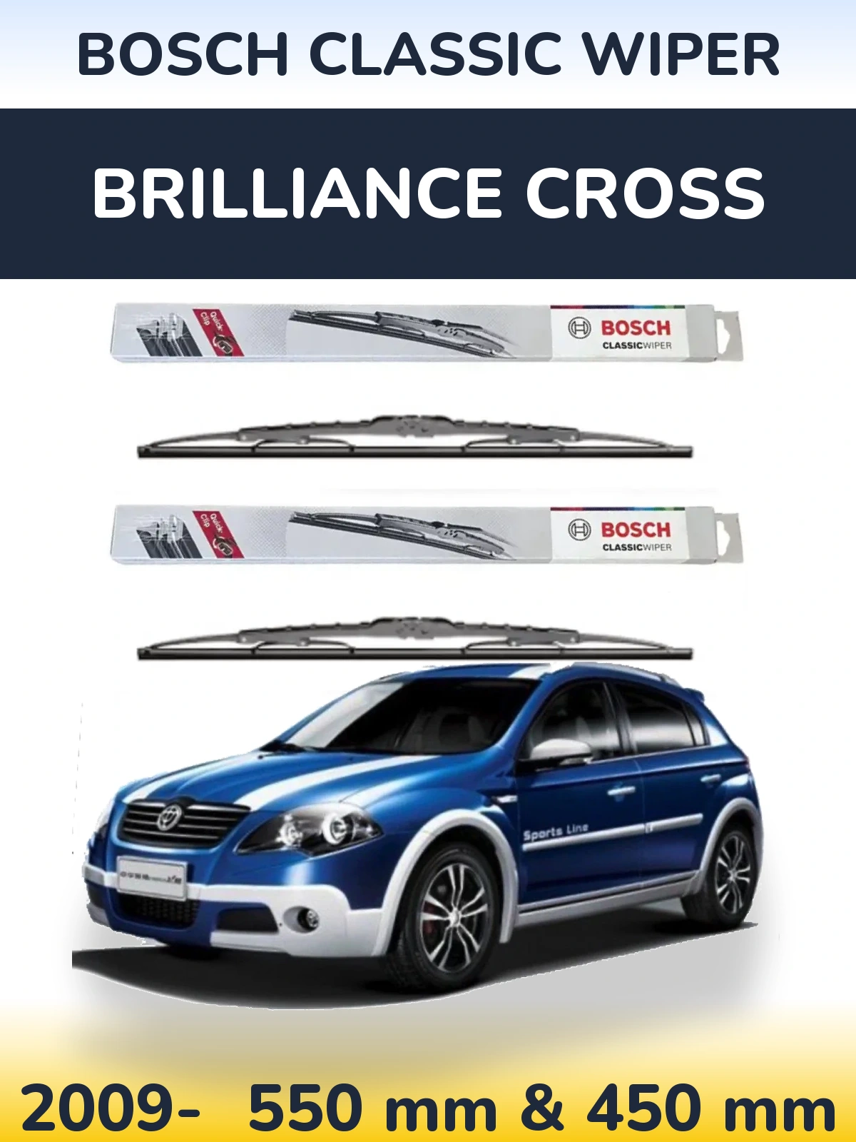 Komplet przednich wycieraczek BOSCH Classic Wiper 550 & 450 mm do Brilliance Cross 2009-2026