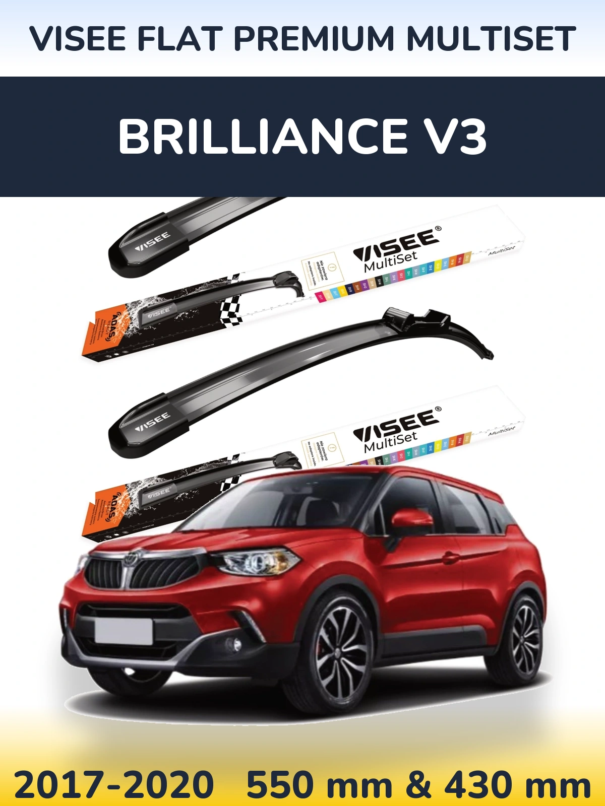 Komplet przednich wycieraczek VISEE FLAT PREMIUM MultiSet 550 & 430 mm do Brilliance V3 2017-2020