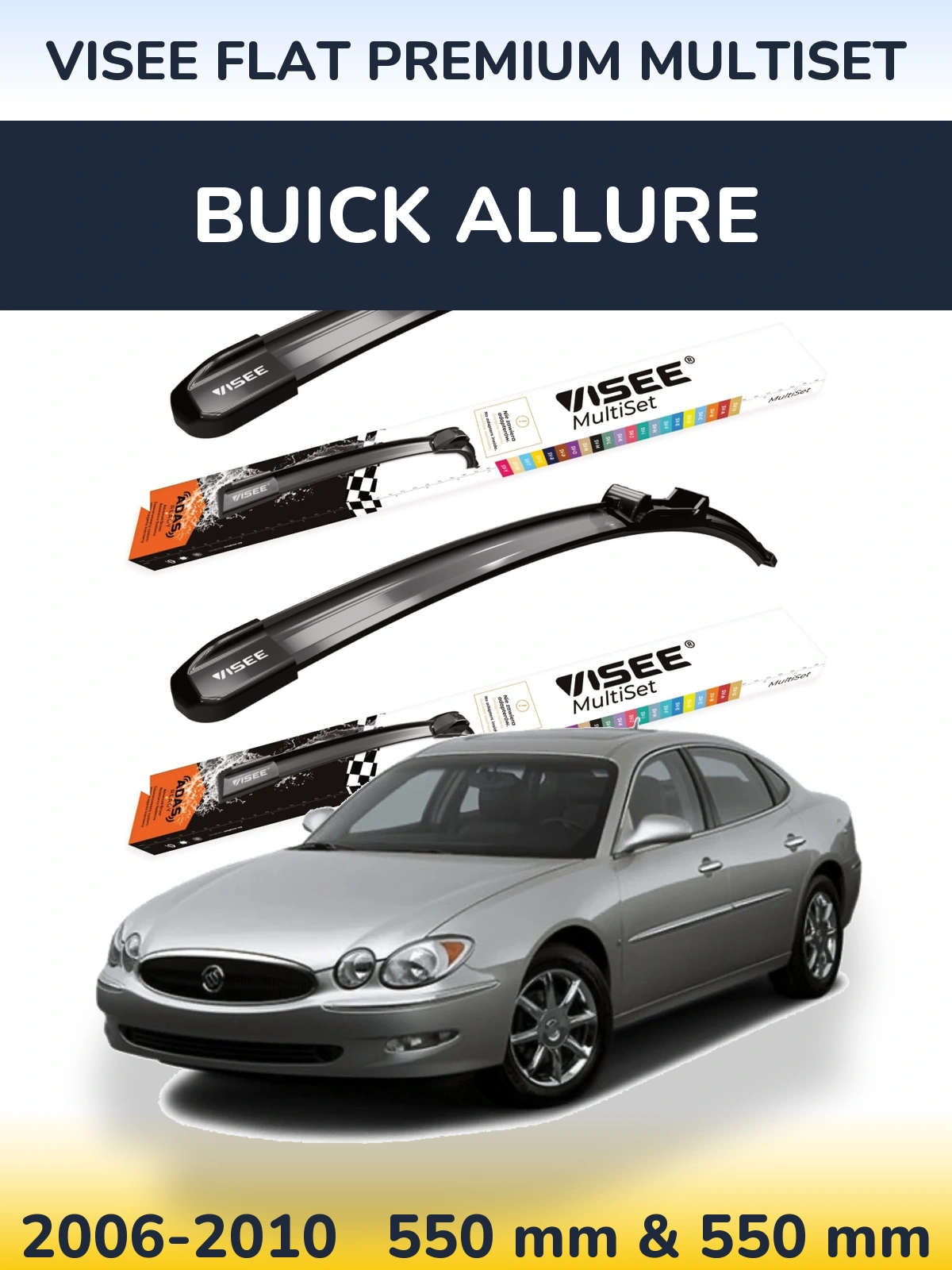Front wiper blade set VISEE FLAT PREMIUM MultiSet 550 & 550 mm for Buick Allure 2006-2010