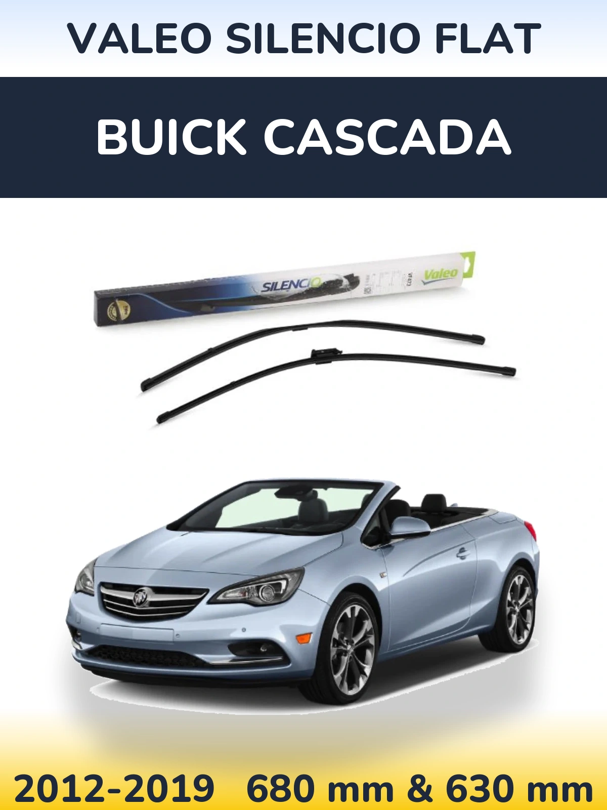 Front wiper blade set Valeo Silencio Flat 650 & 650 mm for Buick Cascada 2012-2019