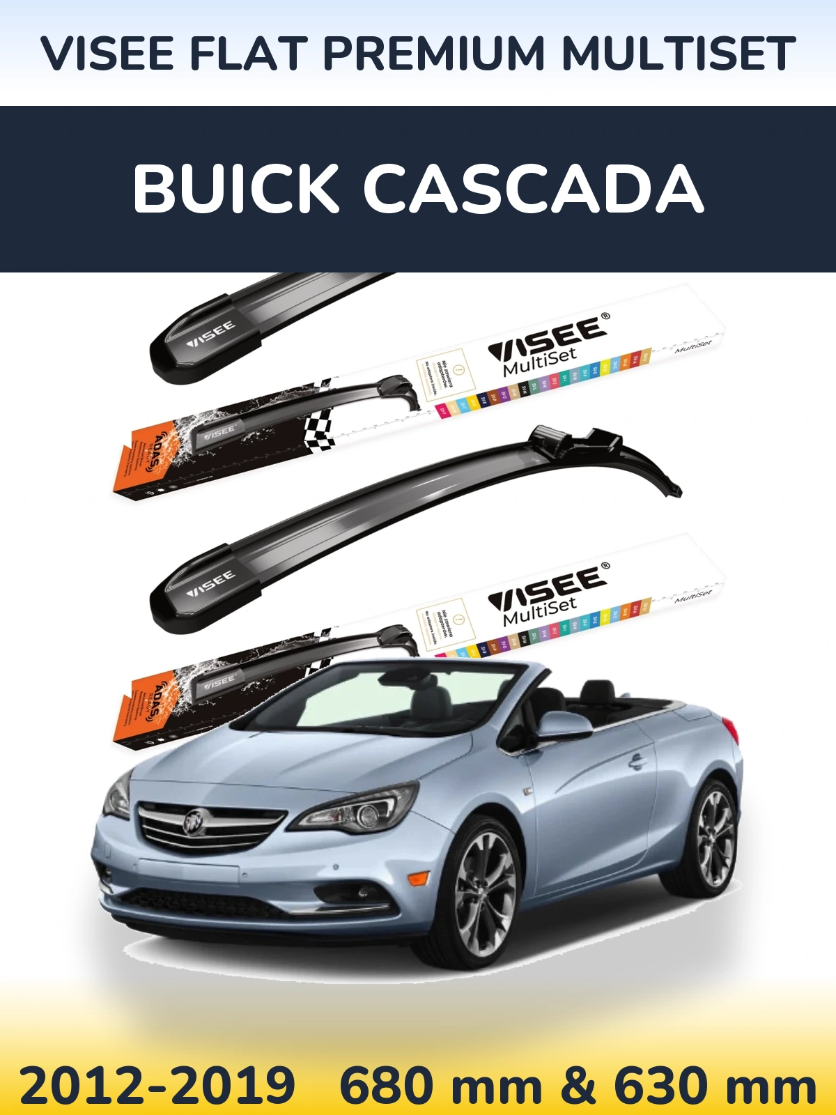 Комплект передних дворников VISEE FLAT PREMIUM MultiSet 680 & 630 мм для Buick Cascada 2012-2019