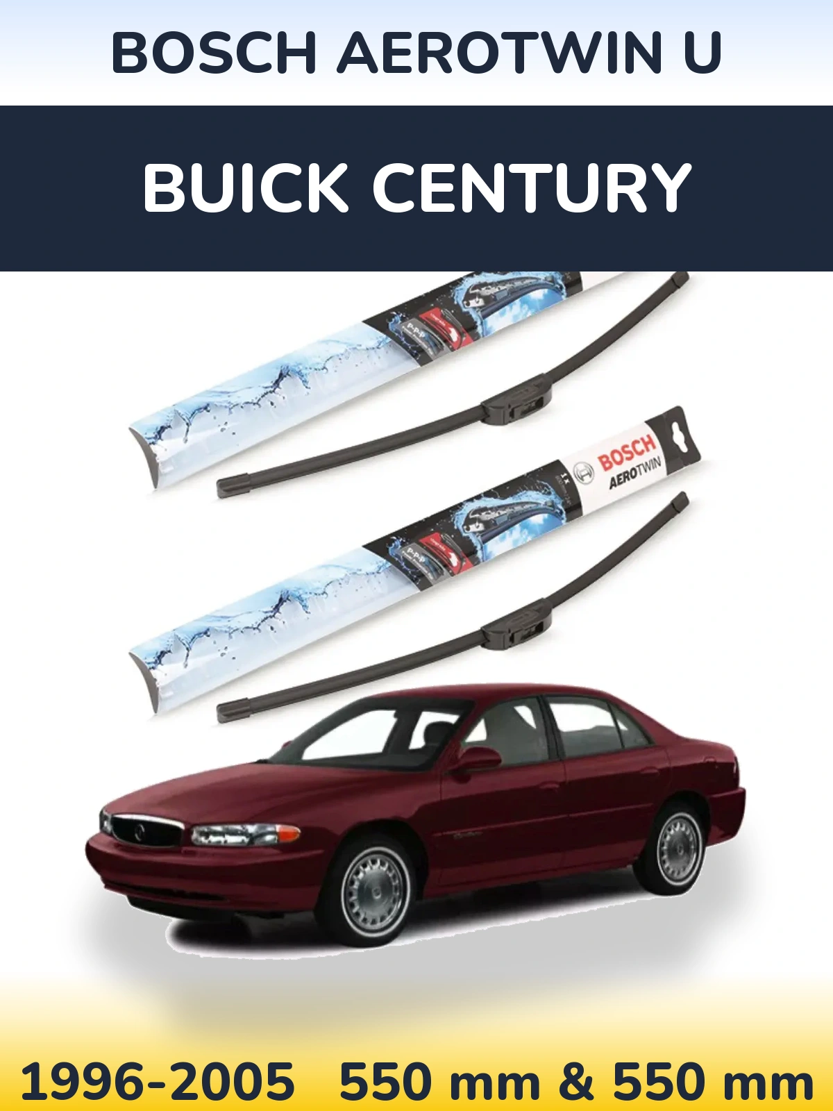 Komplet przednich wycieraczek BOSCH AeroTwin U 550 & 550 mm do Buick Century 1996-2005