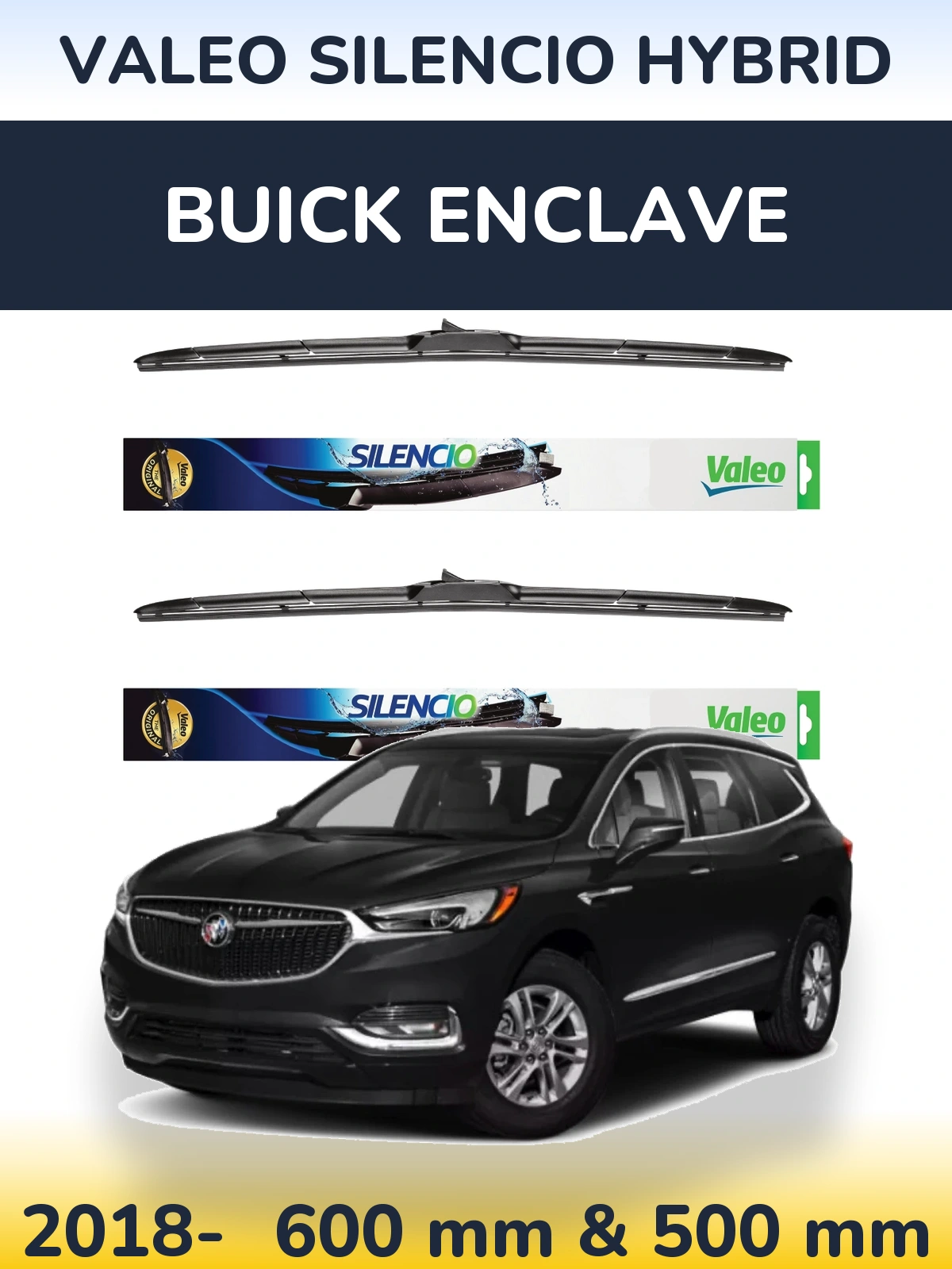 Komplet przednich wycieraczek Valeo Silencio Hybrid 600 & 500 mm do Buick Enclave 2018-2026