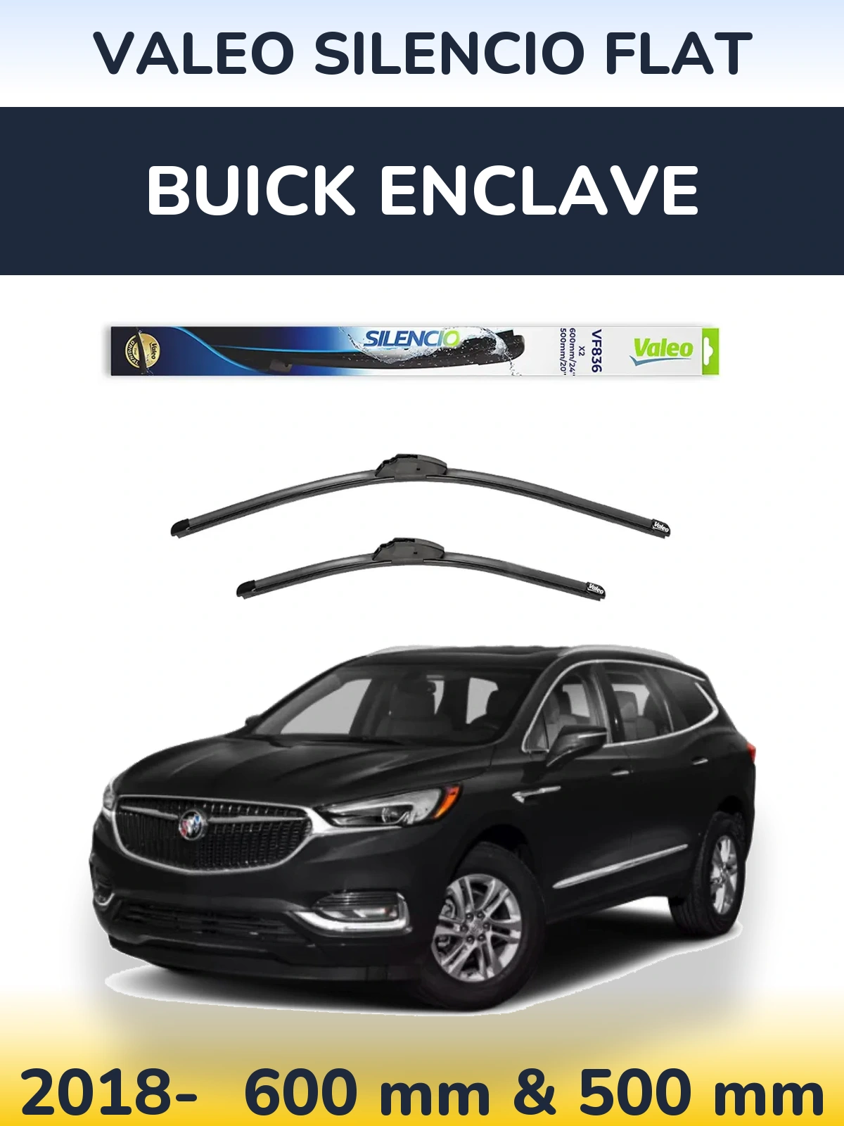Front wiper blade set Valeo Silencio Flat 600 & 500 mm for Buick Enclave 2018-2026