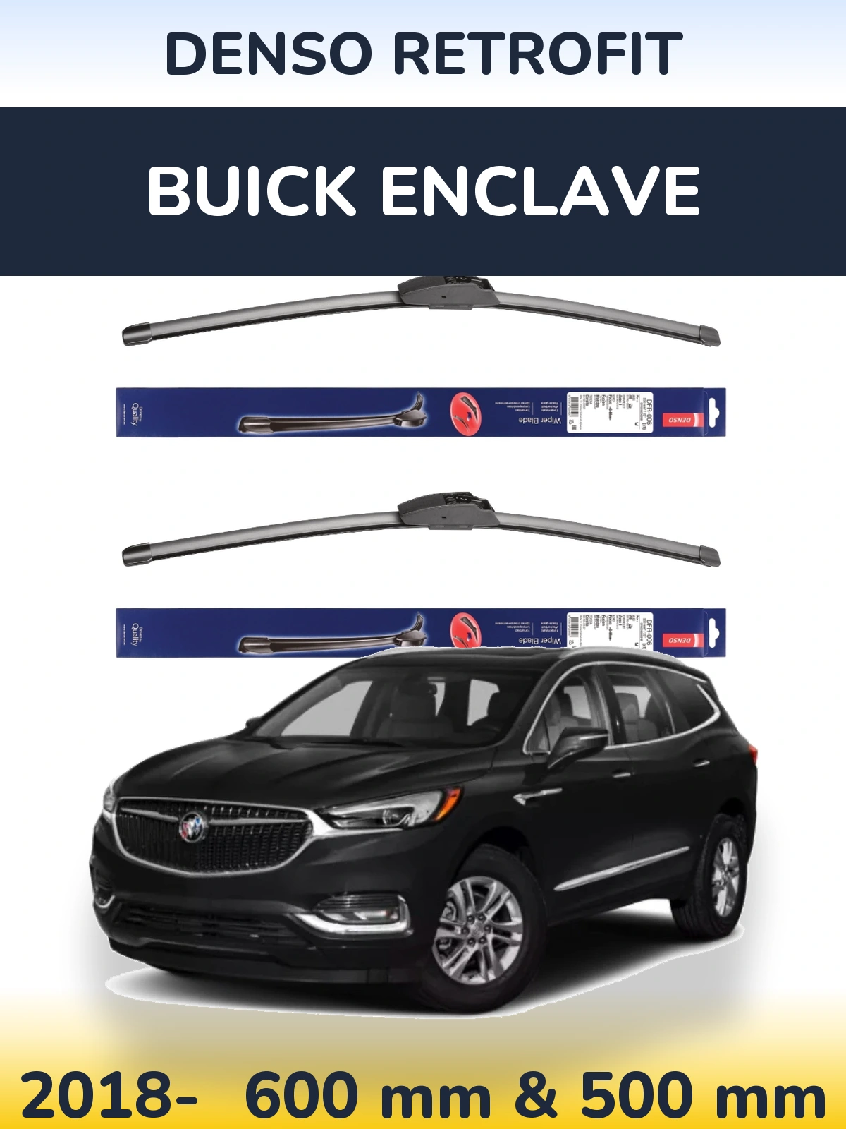 Komplet przednich wycieraczek Denso Retrofit 600 & 500 mm do Buick Enclave 2018-2026