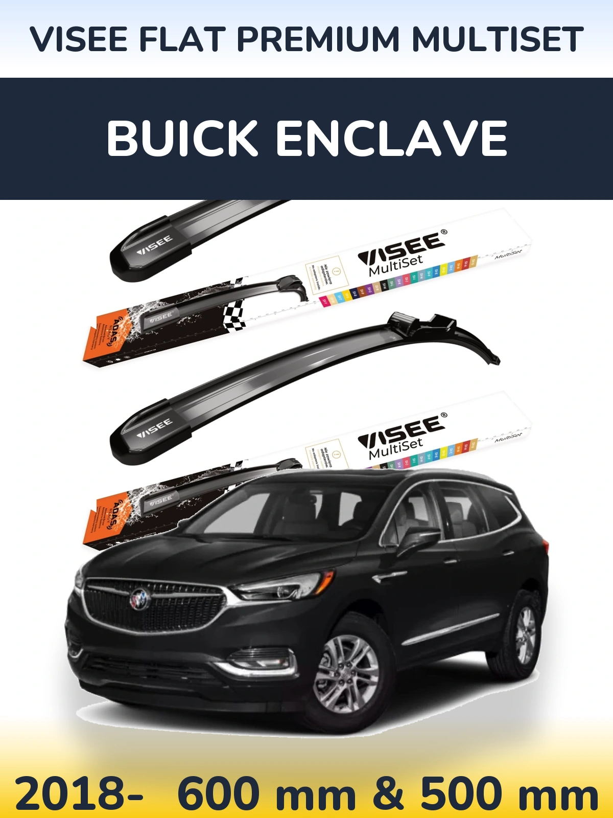 Комплект передних дворников VISEE FLAT PREMIUM MultiSet 600 & 500 мм для Buick Enclave 2018-2026