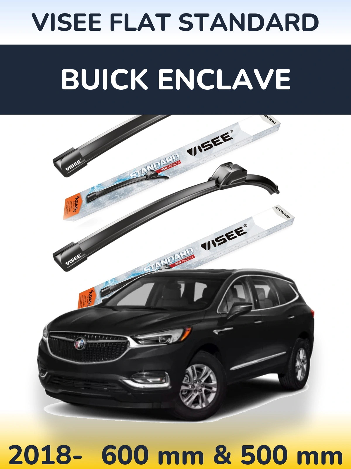Комплект передних дворников VISEE FLAT STANDARD 600 & 500 мм для Buick Enclave 2018-2026