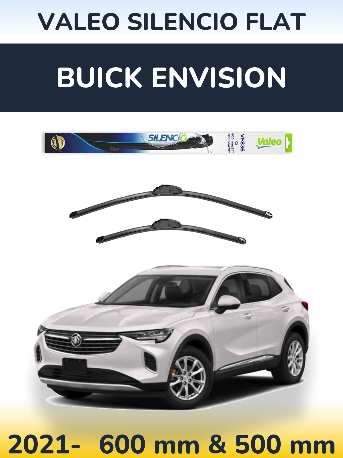 Komplet przednich wycieraczek Valeo Silencio Flat 600 & 500 mm do Buick Envision 2021-2026