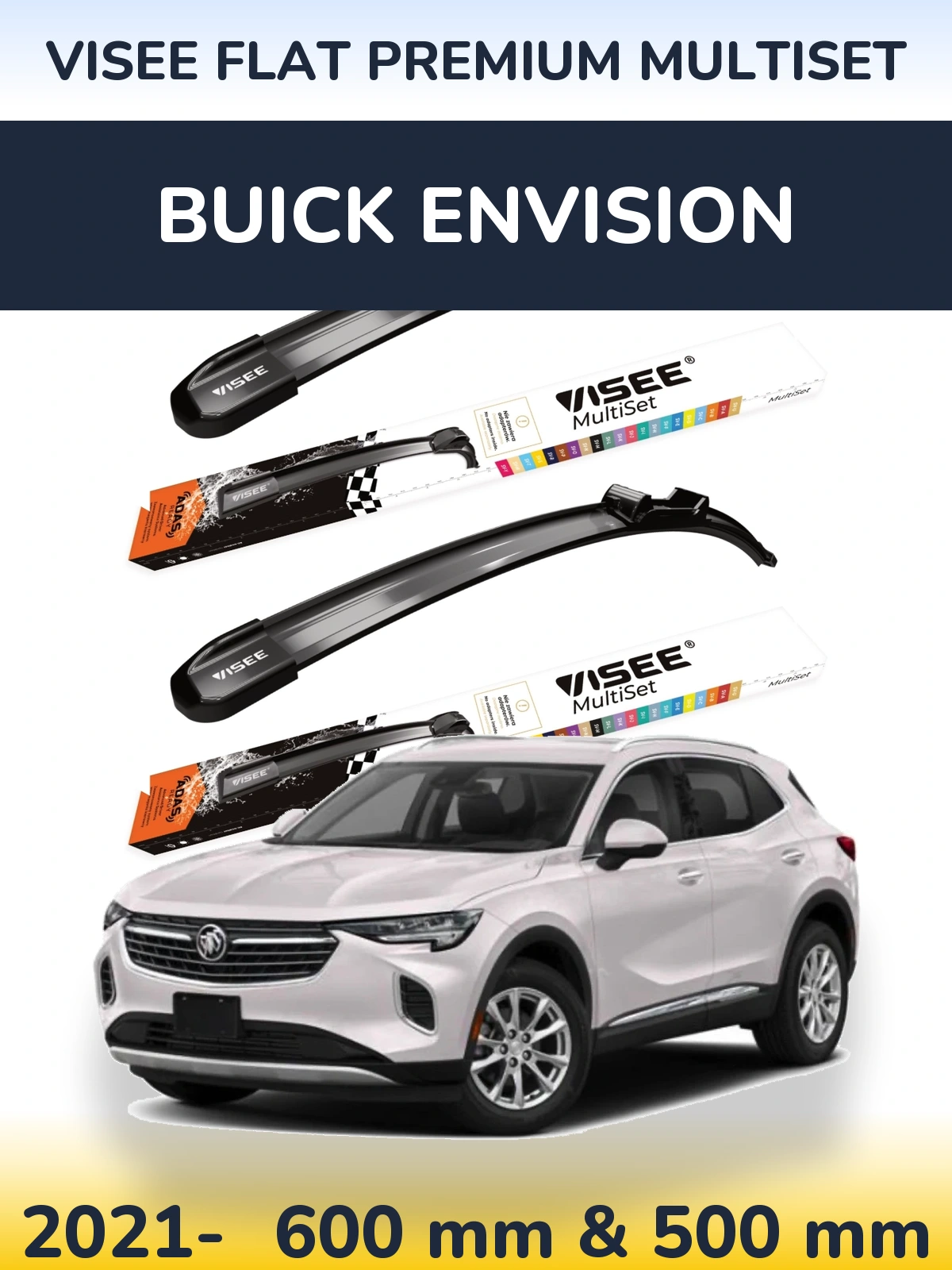 Комплект передних дворников VISEE FLAT PREMIUM MultiSet 600 & 500 мм для Buick Envision 2021-2026