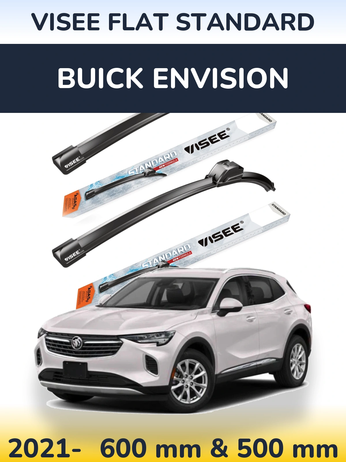 Komplet przednich wycieraczek VISEE FLAT STANDARD 600 & 500 mm do Buick Envision 2021-2026