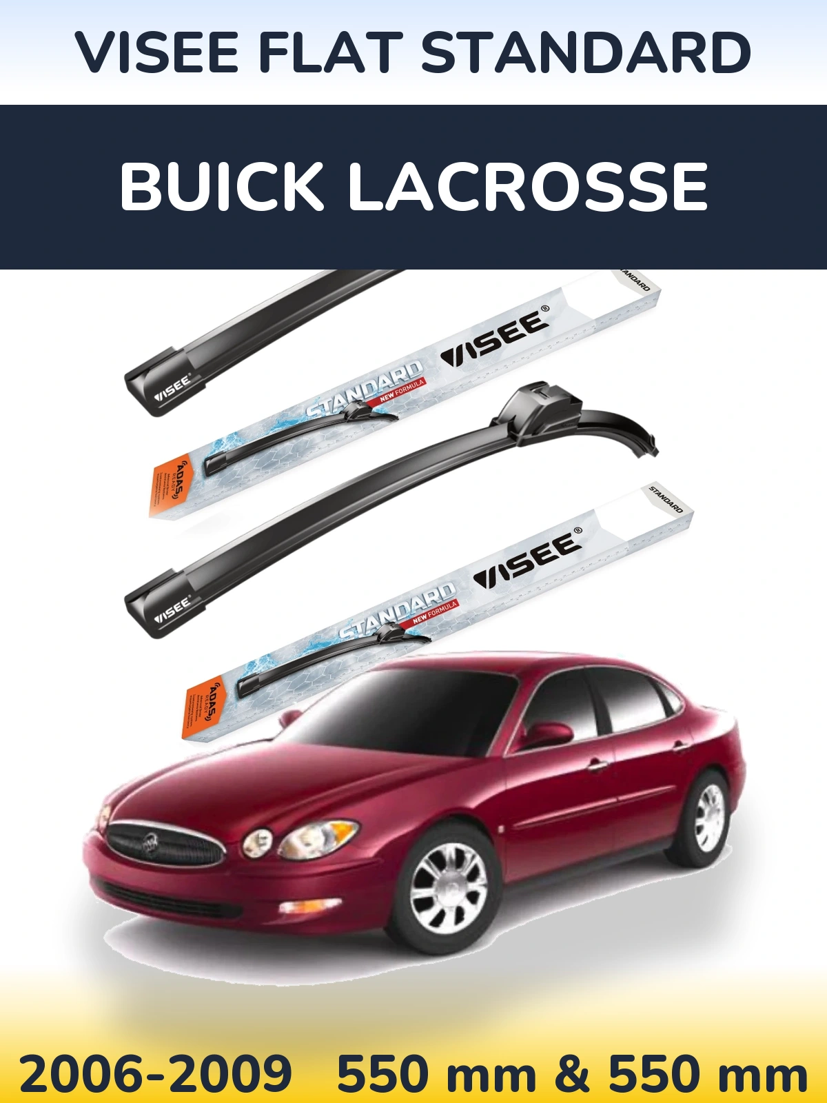 Комплект передних дворников VISEE FLAT STANDARD 550 & 550 мм для Buick LaCrosse 2006-2009