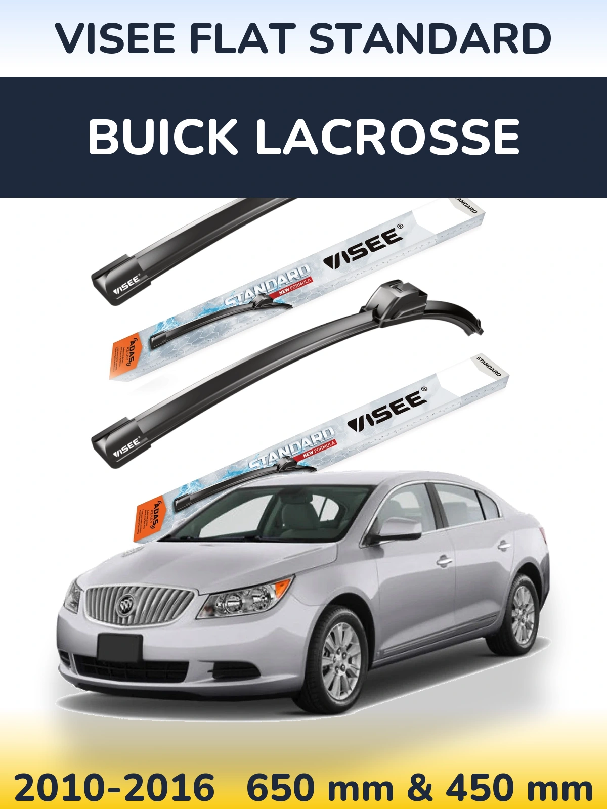 Комплект передних дворников VISEE FLAT STANDARD 650 & 450 мм для Buick LaCrosse 2010-2016