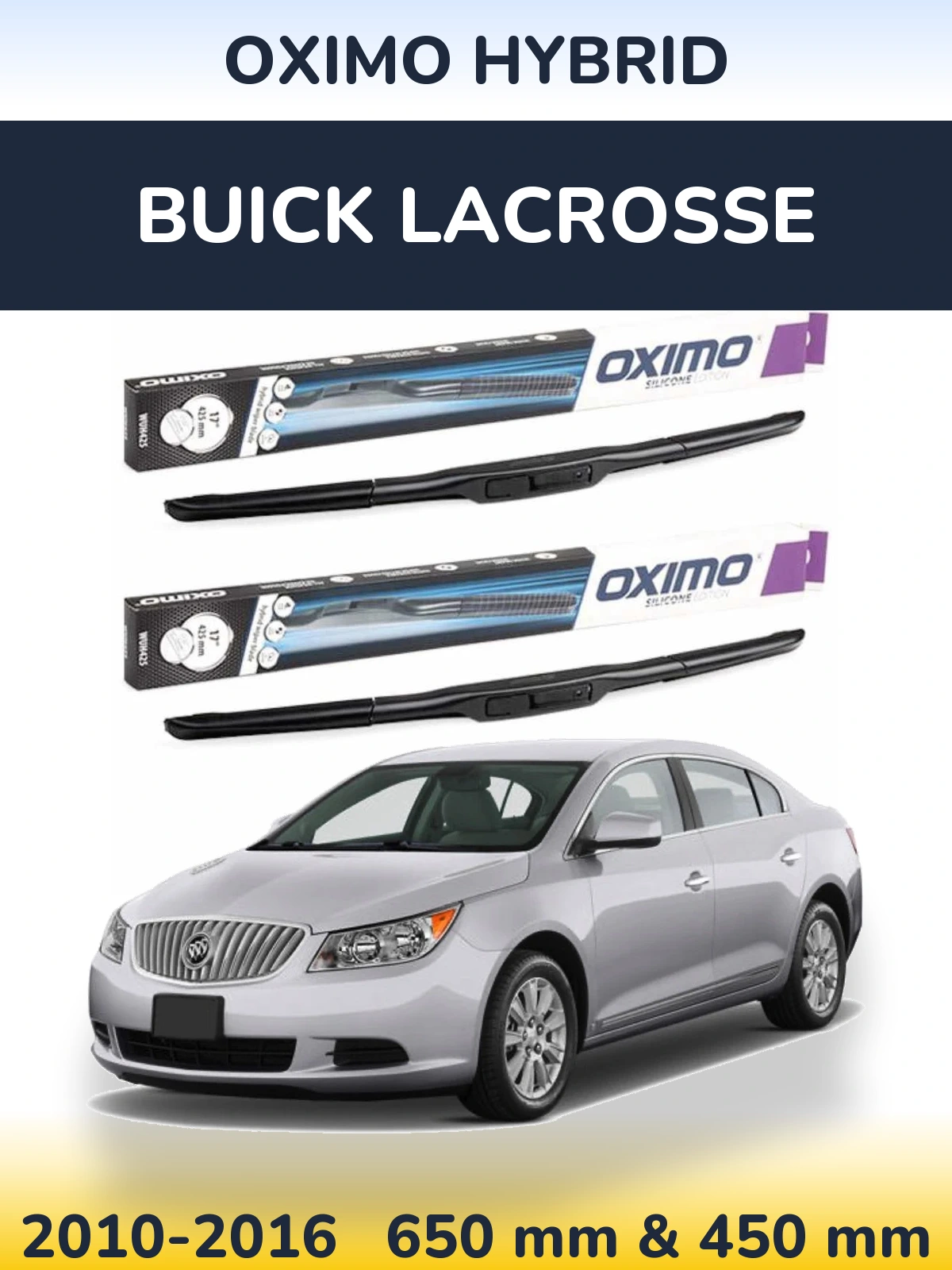 Комплект передних дворников Oximo Hybrid 650 & 450 мм для Buick LaCrosse 2010-2016