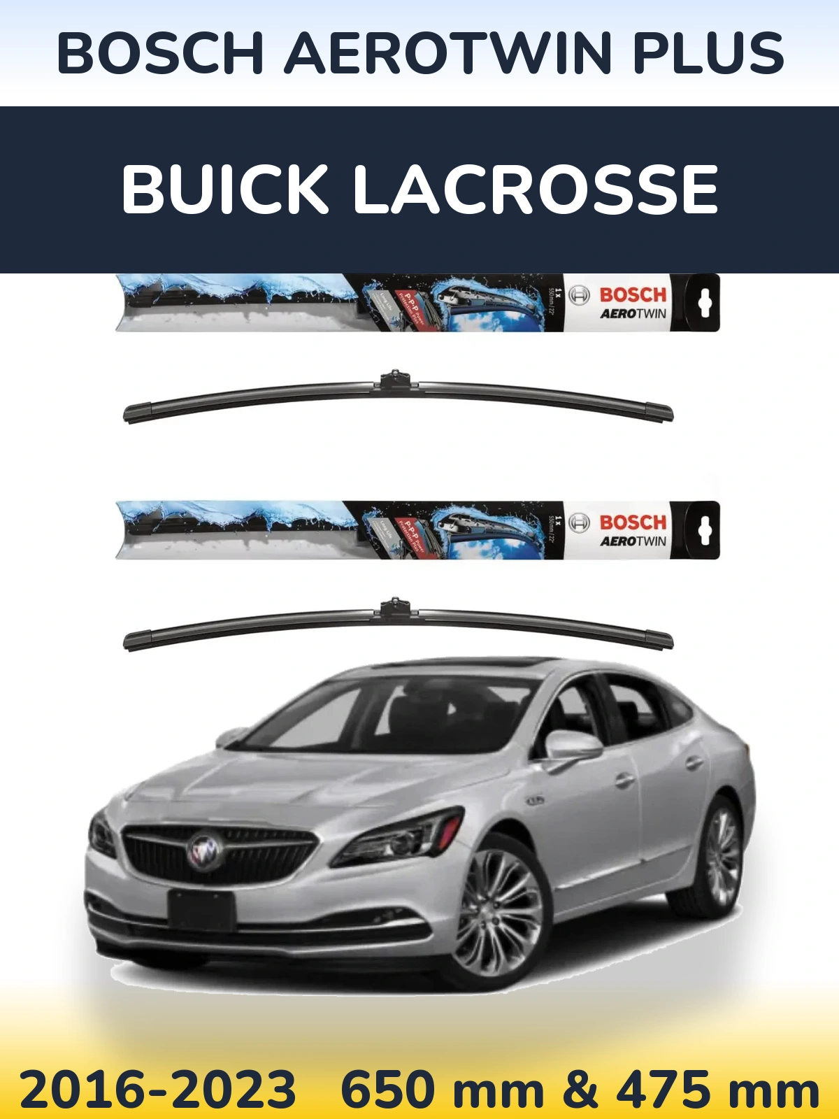 Komplet przednich wycieraczek BOSCH AeroTwin Plus 650 & 475 mm do Buick LaCrosse 2016-2023
