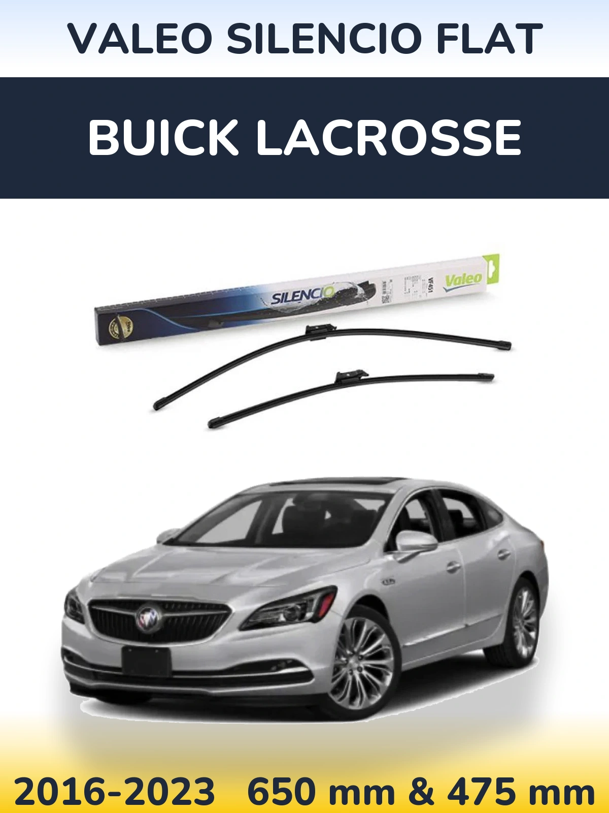 Komplet przednich wycieraczek Valeo Silencio Flat 650 & 475 mm do Buick LaCrosse 2016-2023