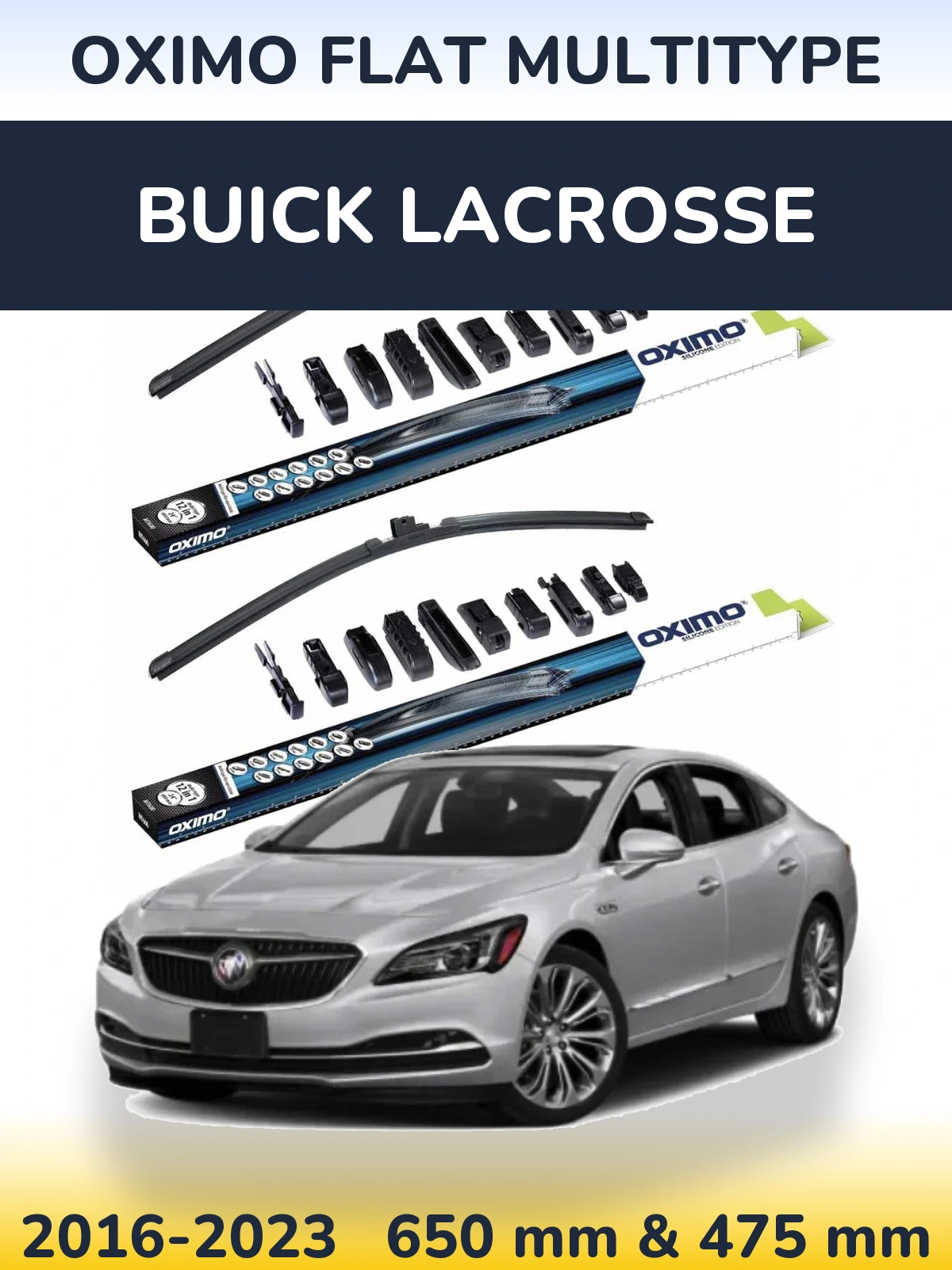 Komplet przednich wycieraczek Oximo Flat MultiType 650 & 475 mm do Buick LaCrosse 2016-2023