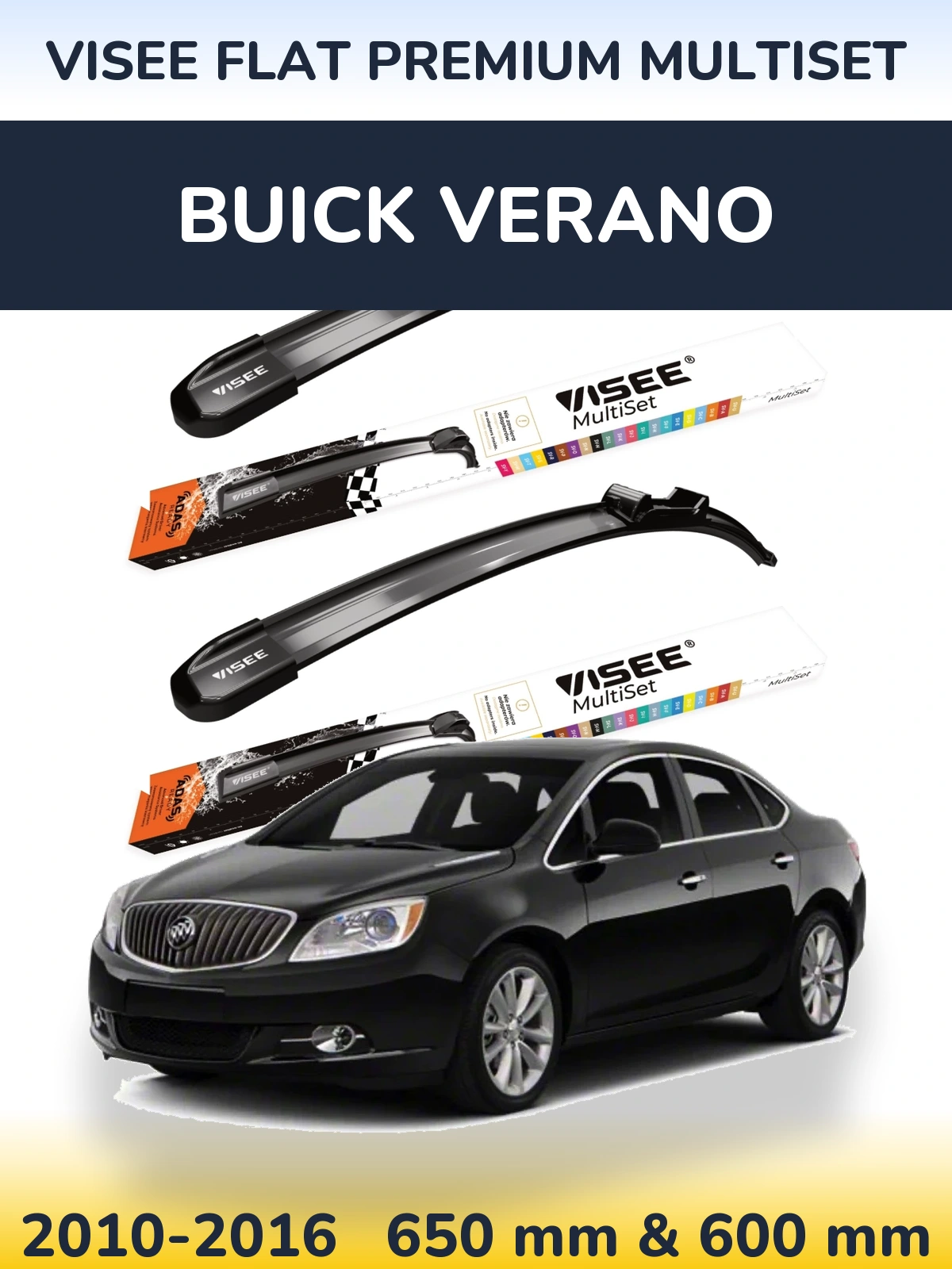 Komplet przednich wycieraczek VISEE FLAT PREMIUM MultiSet 650 & 600 mm do Buick Verano 2010-2016