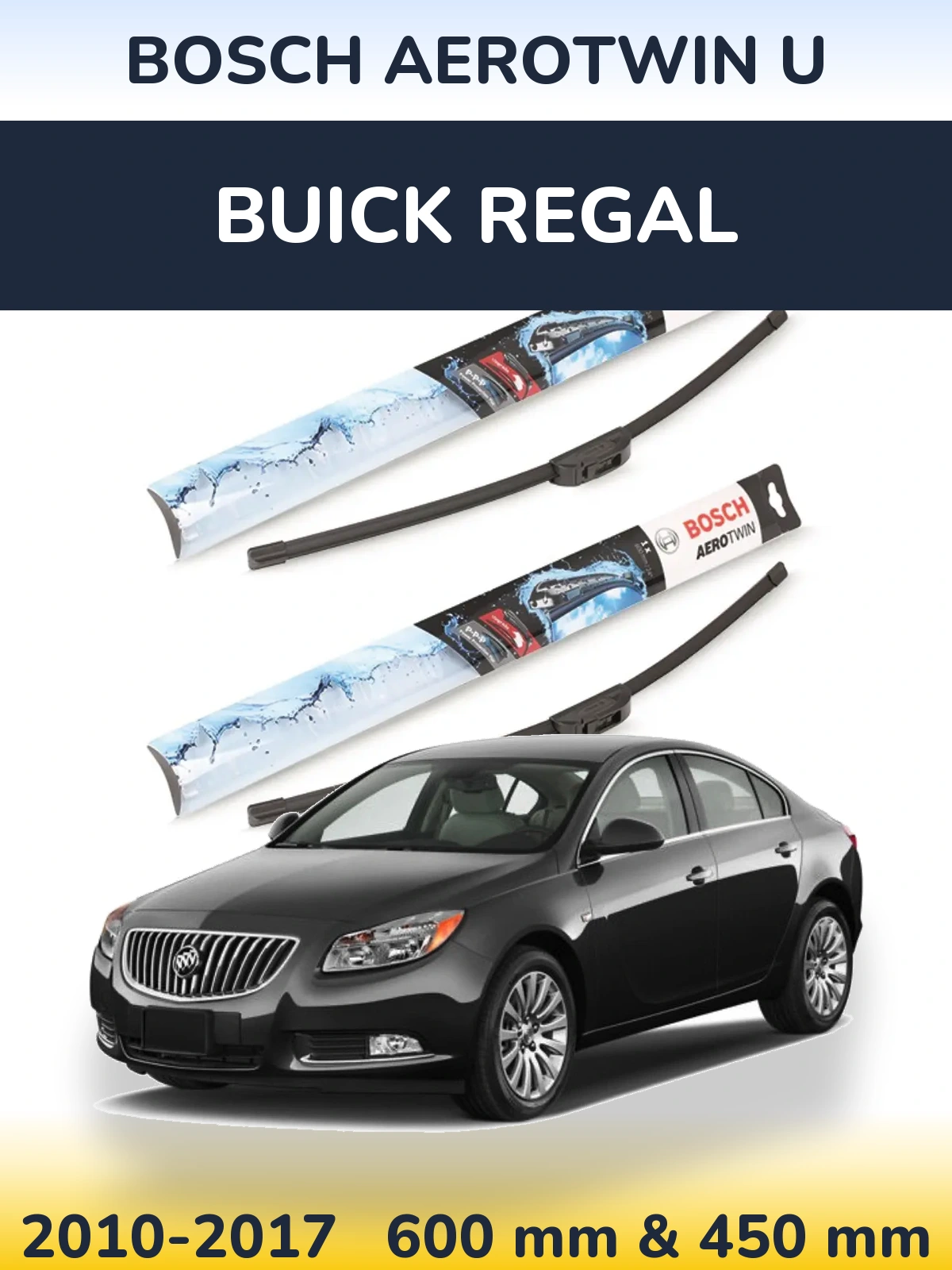 Комплект передних дворников BOSCH AeroTwin U 600 & 450 мм для Buick Regal 2010-2017