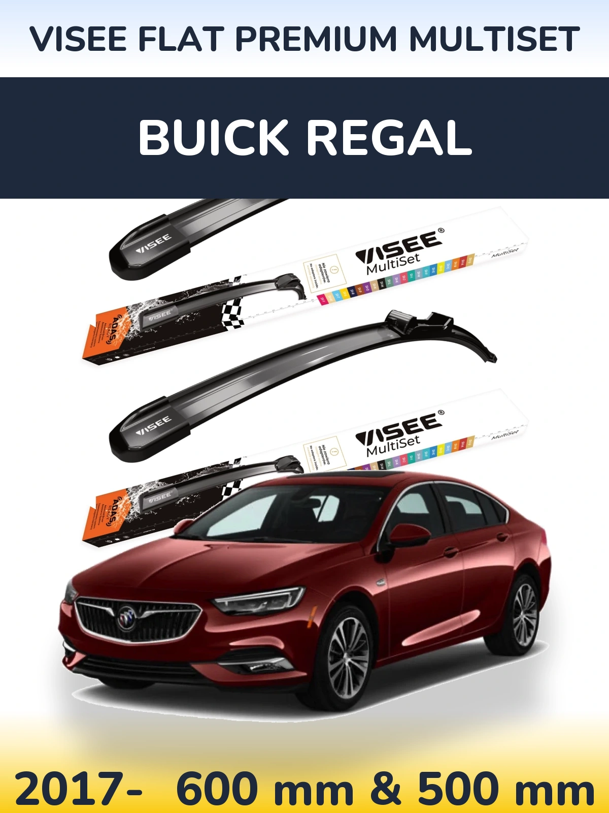 Komplet przednich wycieraczek VISEE FLAT PREMIUM MultiSet 600 & 500 mm do Buick Regal 2017-2026