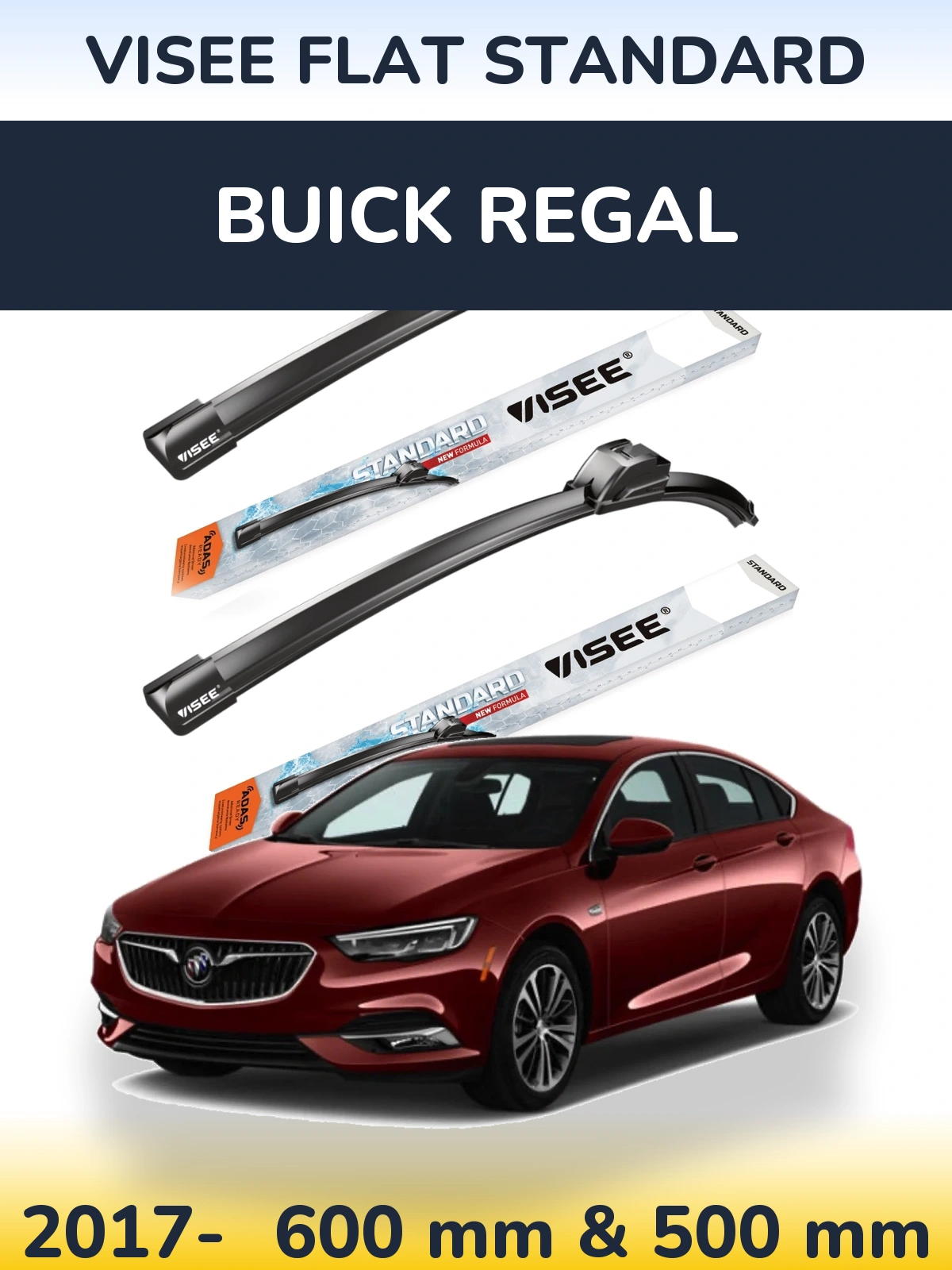 Komplet przednich wycieraczek VISEE FLAT STANDARD 600 & 500 mm do Buick Regal 2017-2026