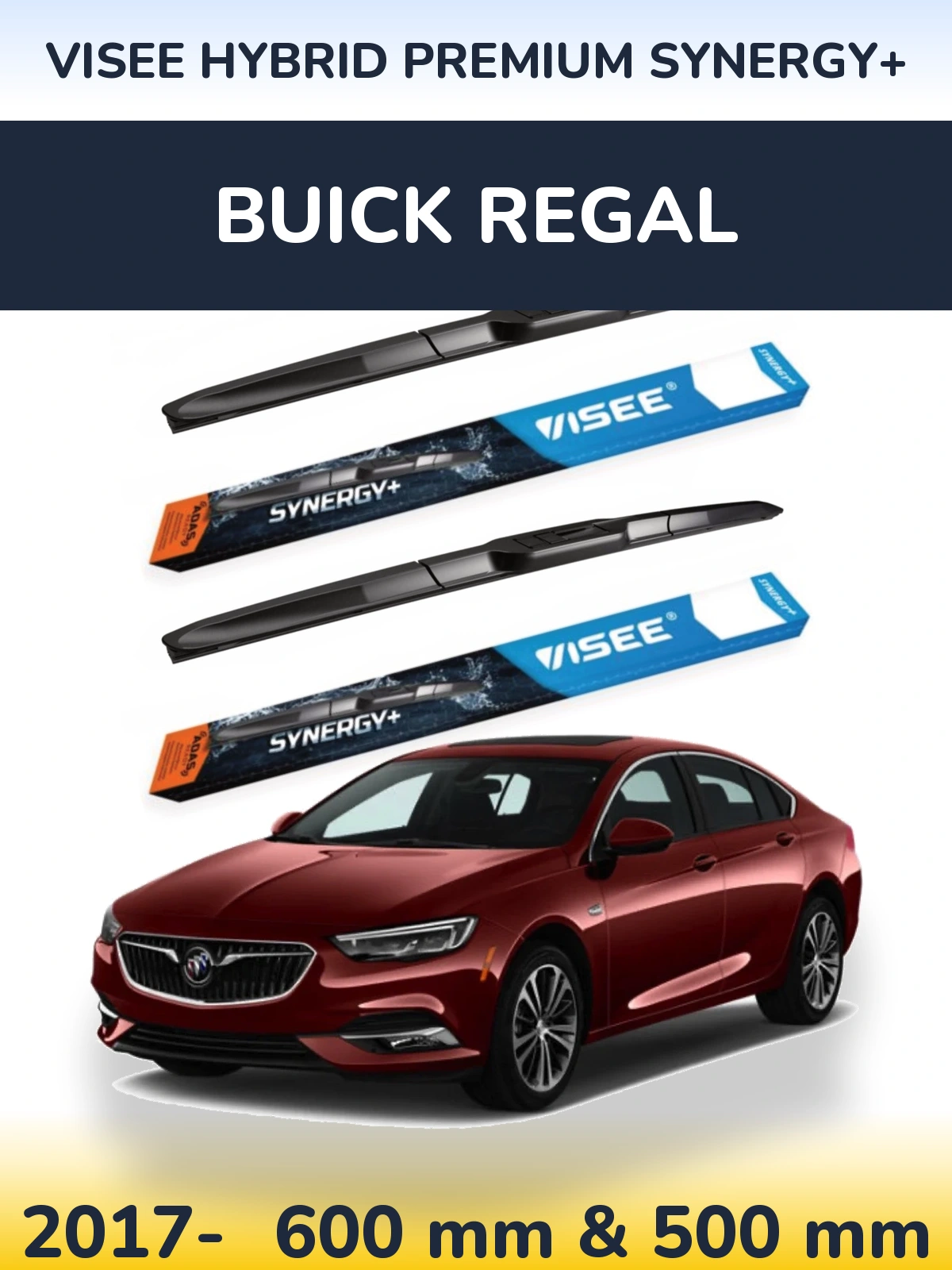 Комплект передних дворников VISEE HYBRID PREMIUM SYNERGY+ 600 & 500 мм для Buick Regal 2017-2026