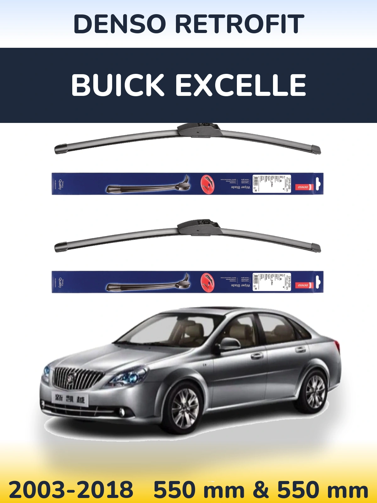 Komplet przednich wycieraczek Denso Retrofit 550 & 550 mm do Buick Excelle 2003-2018