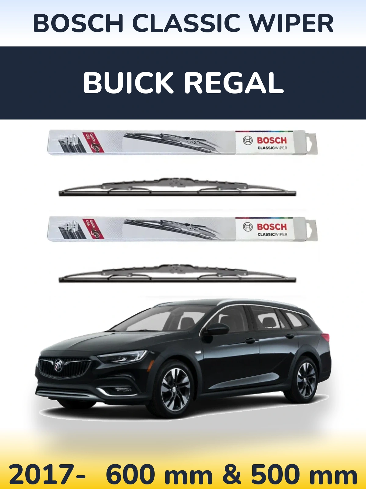 Комплект передних дворников BOSCH Classic Wiper 600 & 500 мм для Buick Regal 2017-2026