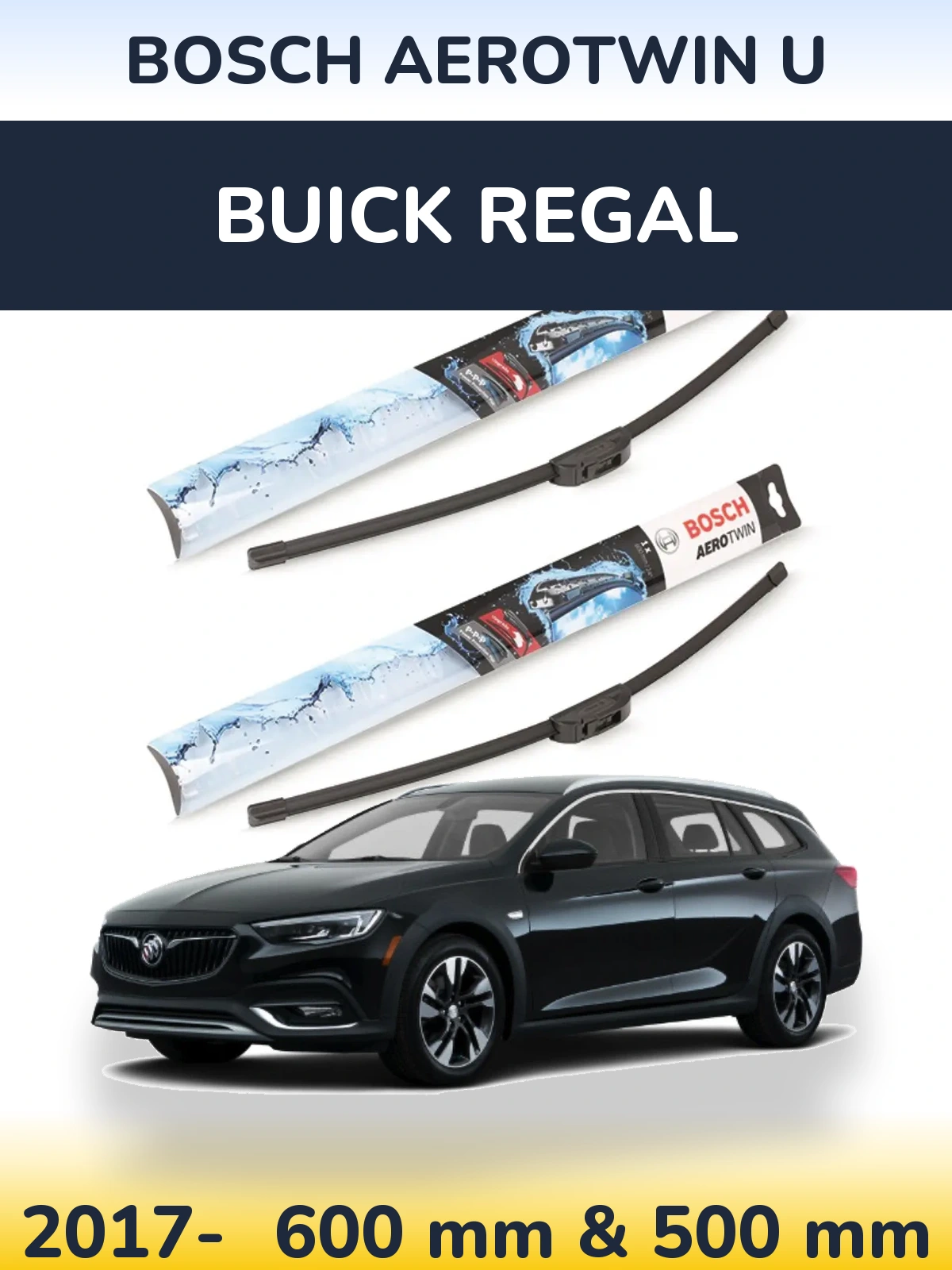 Комплект передних дворников BOSCH AeroTwin U 600 & 500 мм для Buick Regal 2017-2026