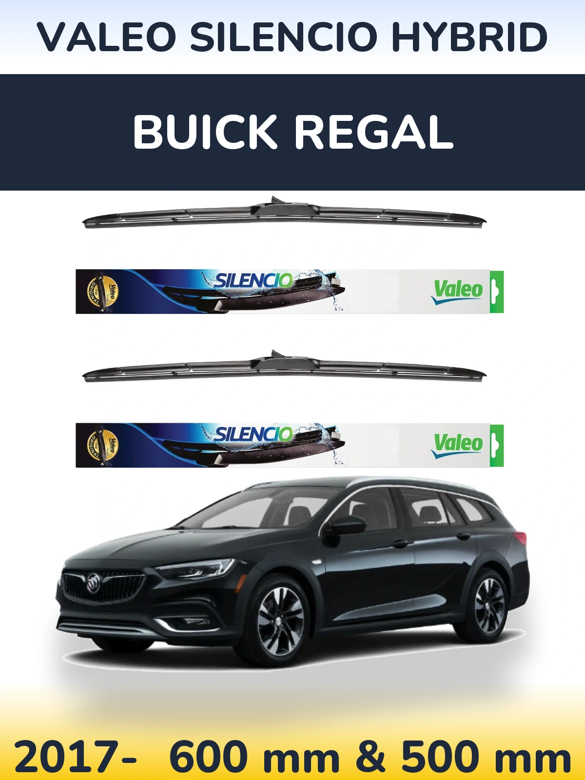 Комплект передних дворников Valeo Silencio Hybrid 600 & 500 мм для Buick Regal 2017-2026