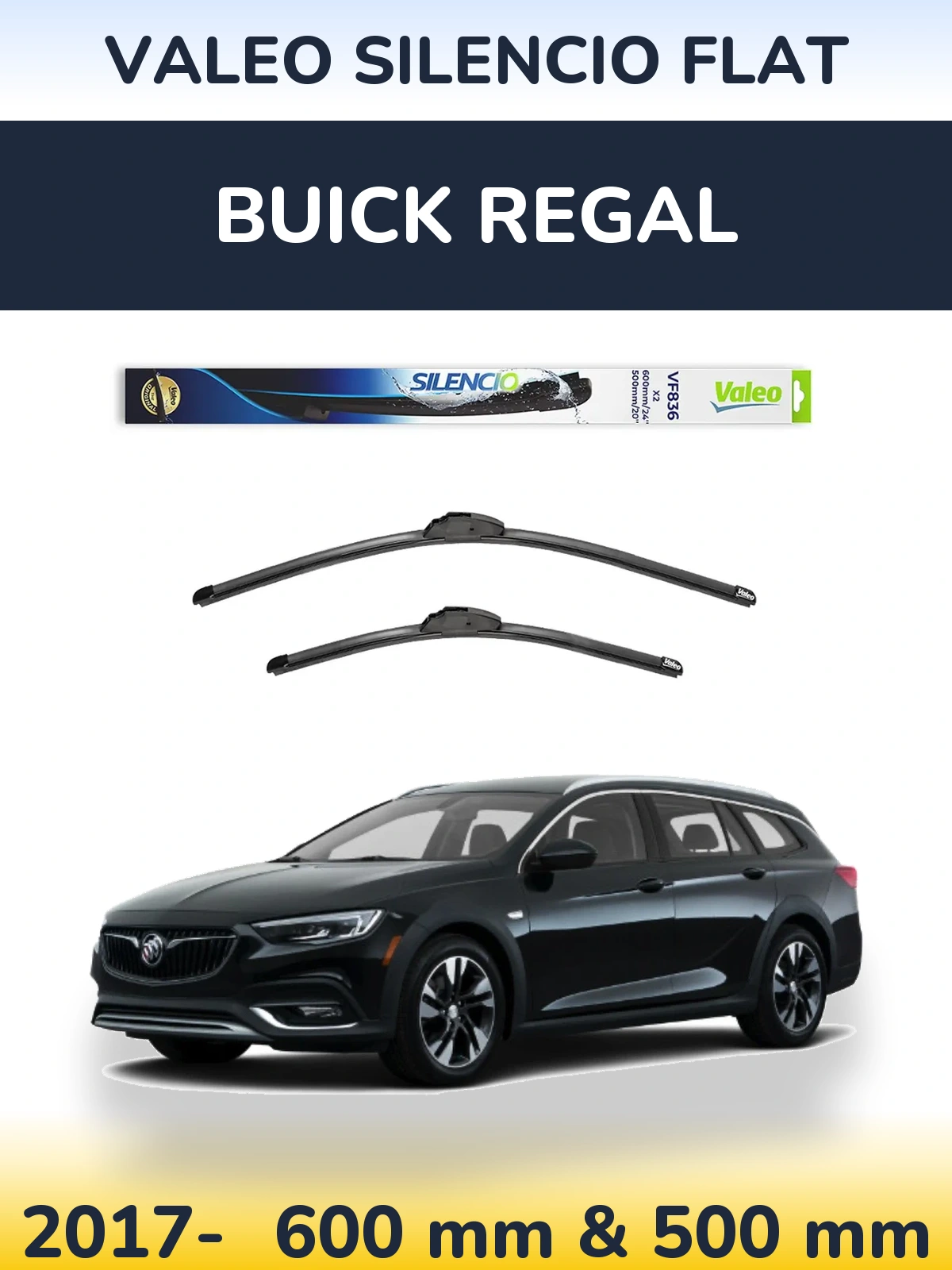 Комплект передних дворников Valeo Silencio Flat 600 & 500 мм для Buick Regal 2017-2026