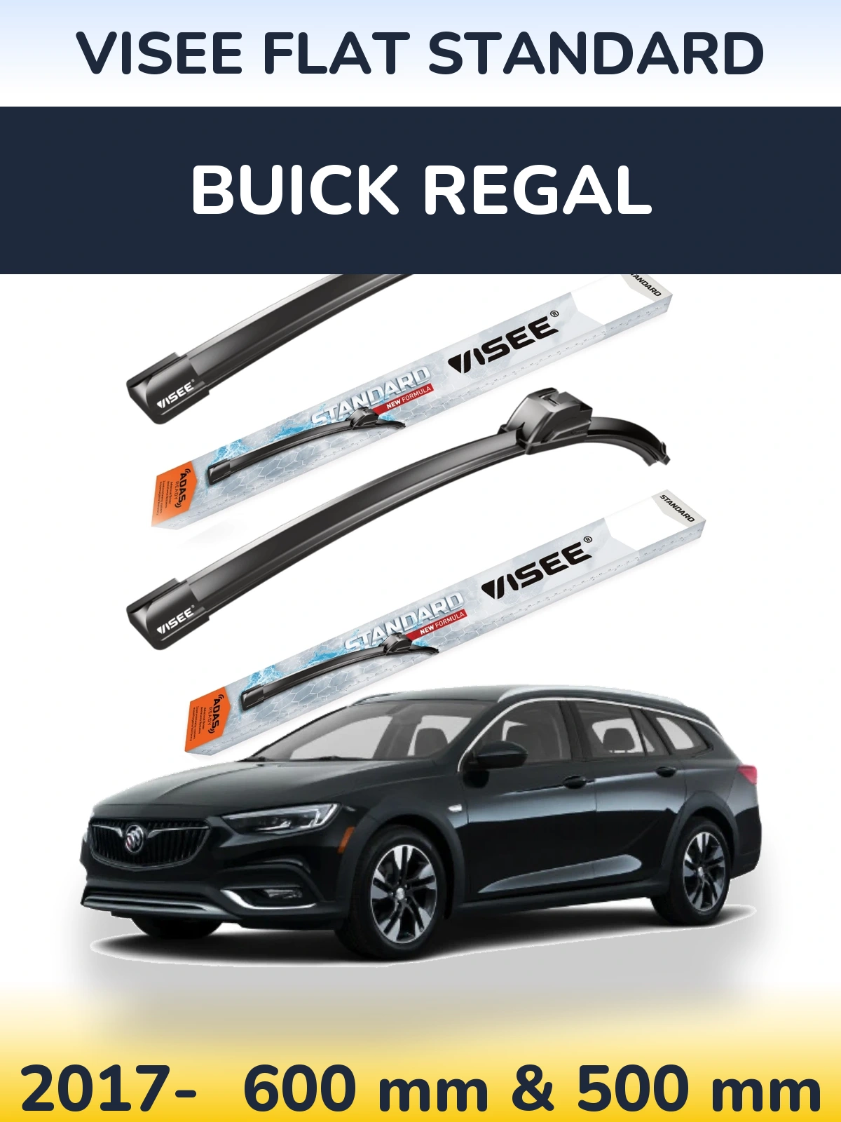 Комплект передних дворников VISEE FLAT STANDARD 600 & 500 мм для Buick Regal 2017-2026