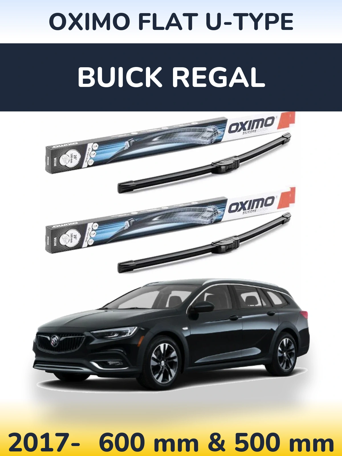 Комплект передних дворников Oximo Flat U-type 600 & 500 мм для Buick Regal 2017-2026