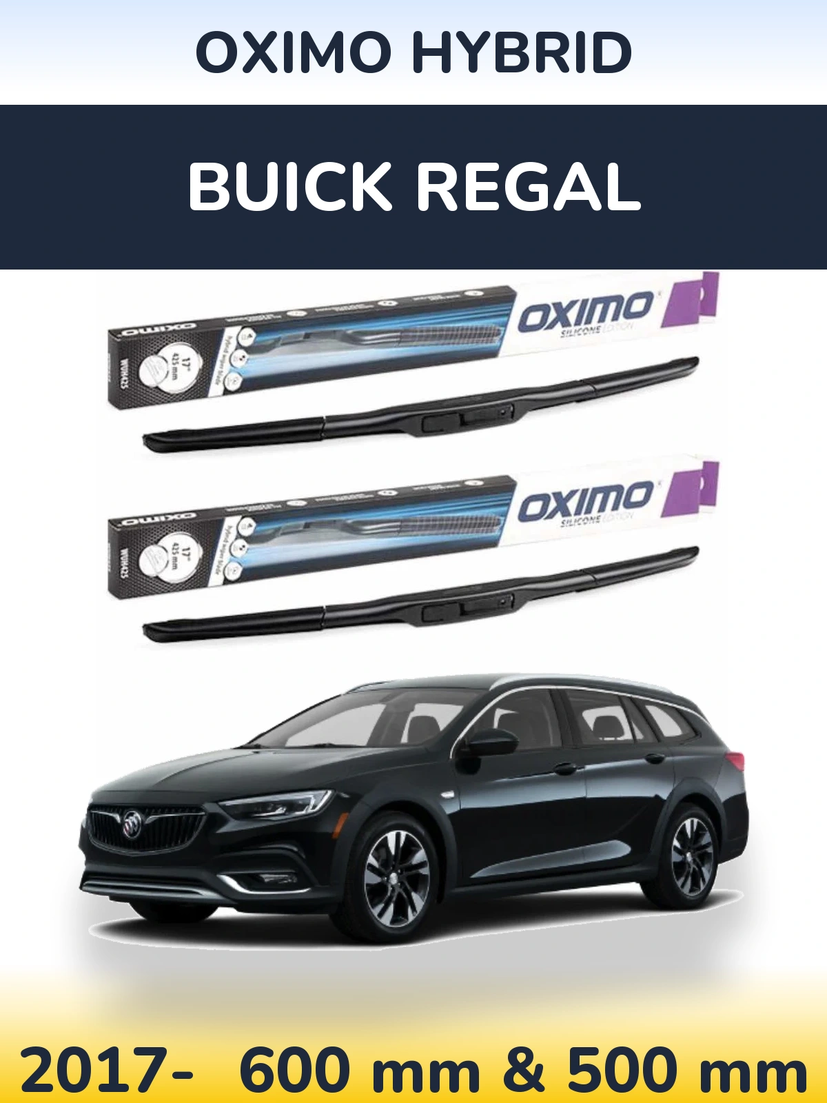 Комплект передних дворников Oximo Hybrid 600 & 500 мм для Buick Regal 2017-2026